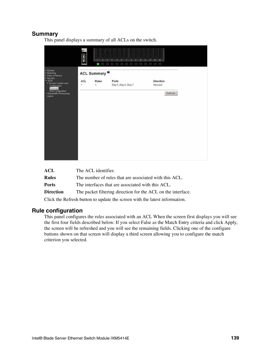 Intel IXM5414E manual Rule configuration, ACL identifier, 139 