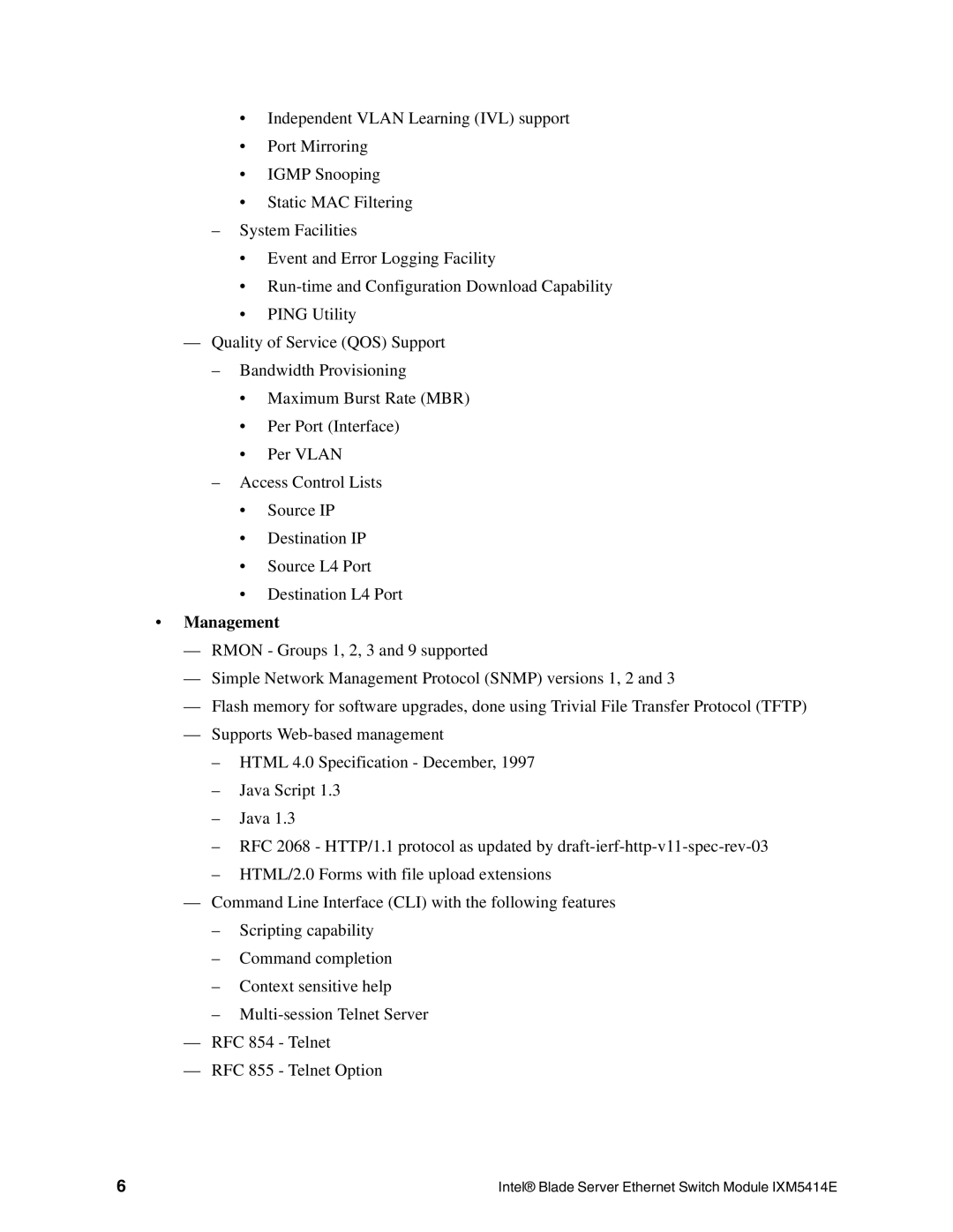 Intel IXM5414E manual Management 