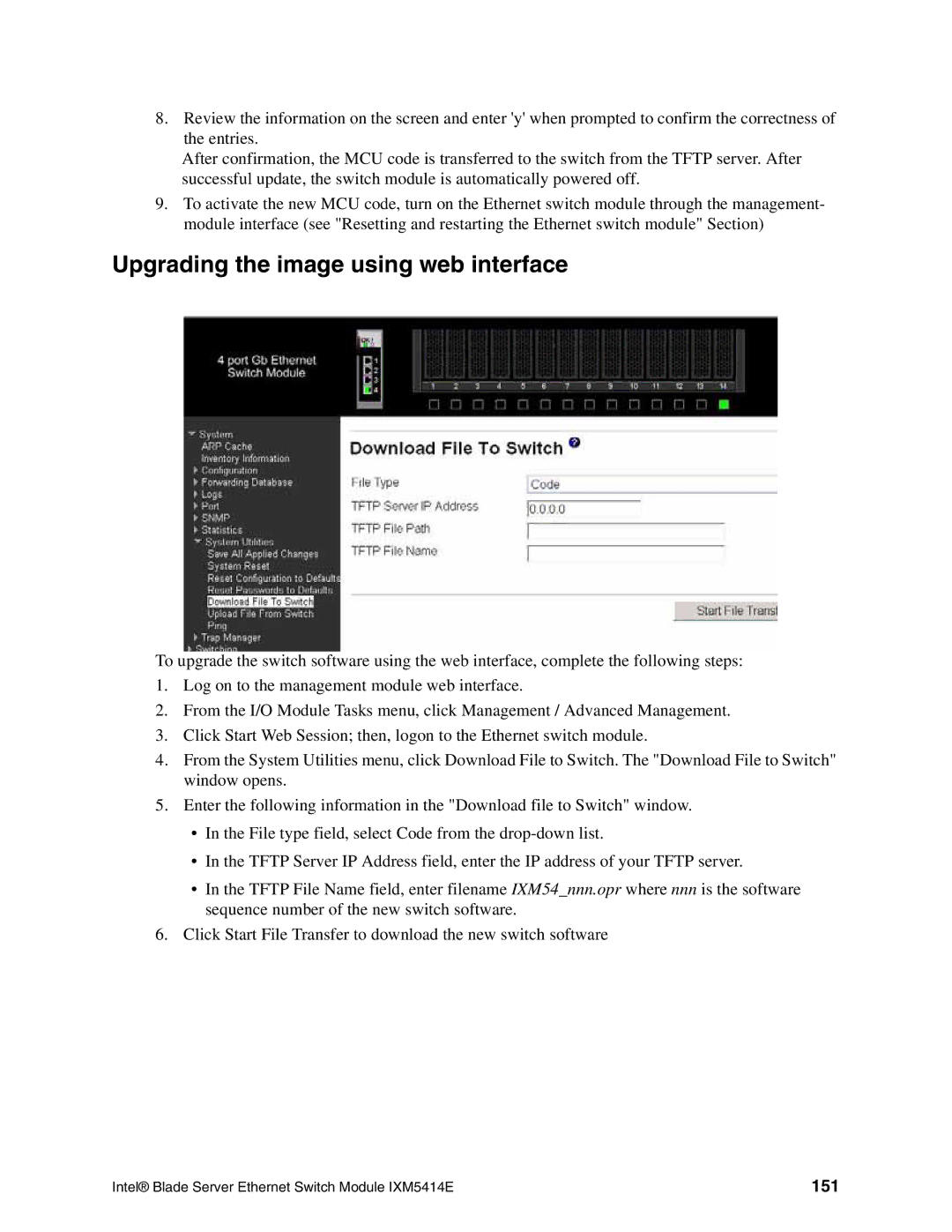 Intel IXM5414E manual Upgrading the image using web interface, 151 