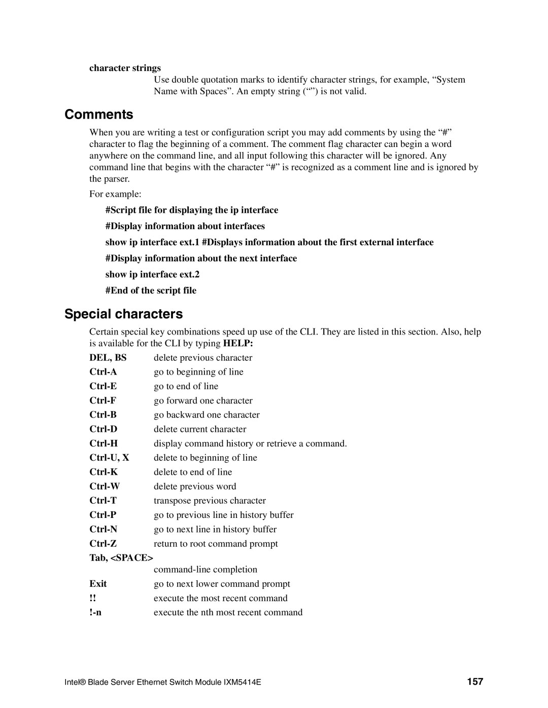 Intel IXM5414E manual Comments, Special characters, 157 