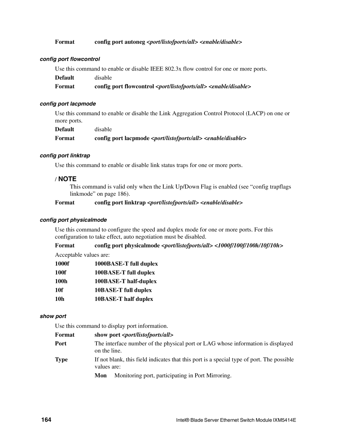 Intel IXM5414E manual Default disable Format, Acceptable values are, 164 