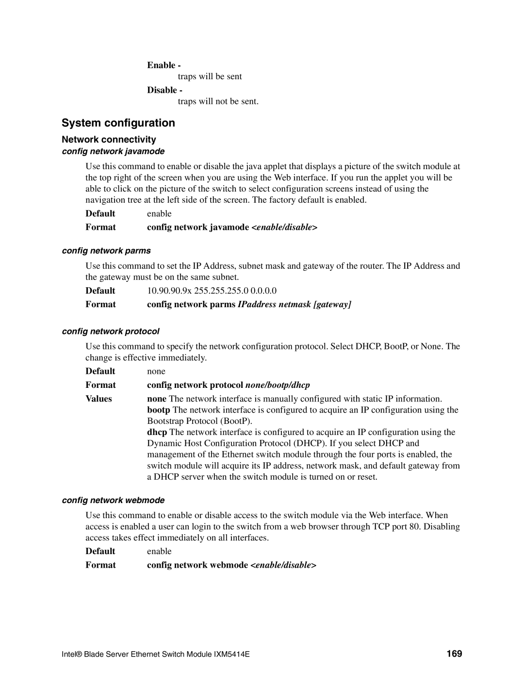 Intel IXM5414E manual System configuration, Network connectivity, Default 10.90.90.9x 255.255.255.0 Format, 169 