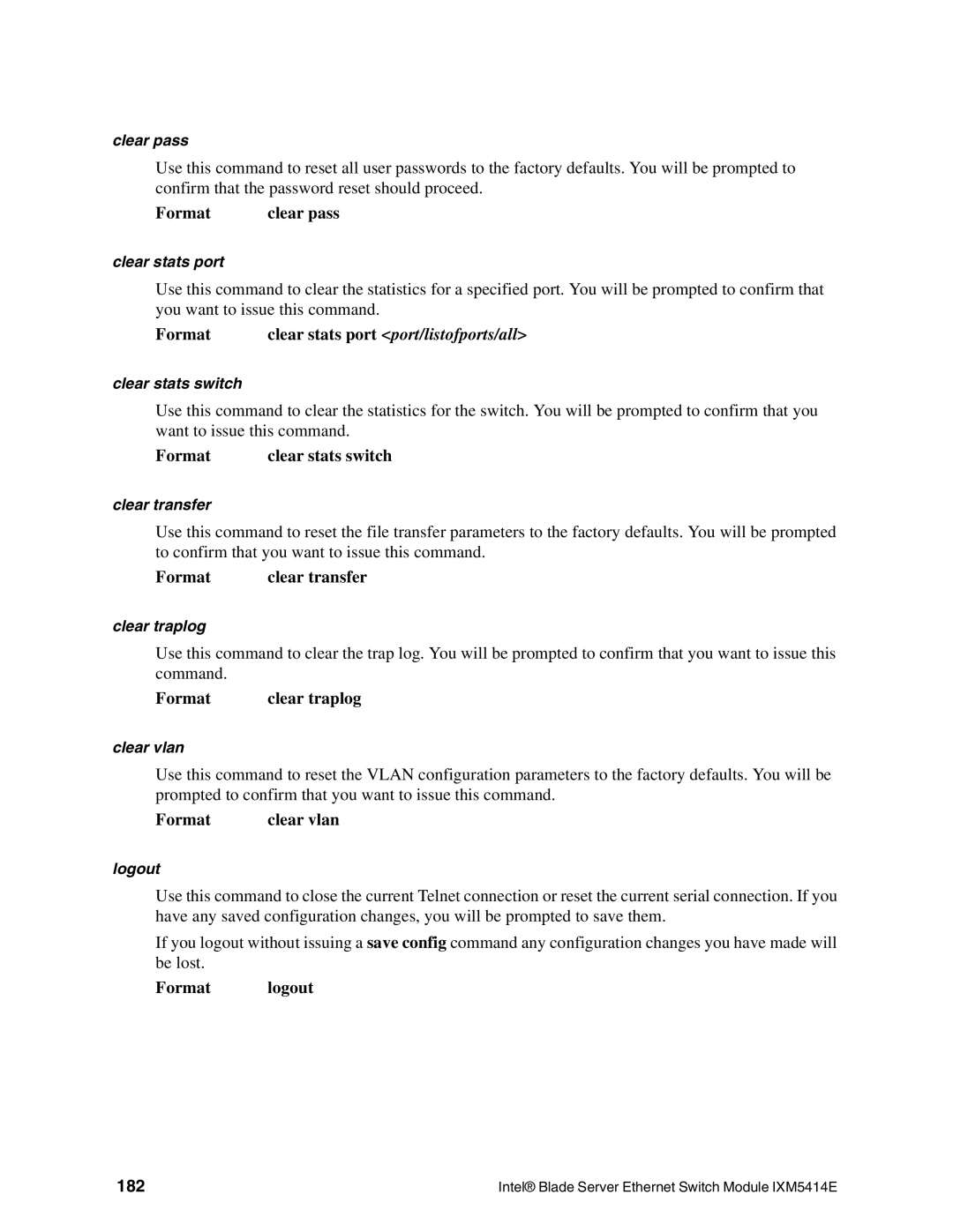 Intel IXM5414E manual Format logout, 182 