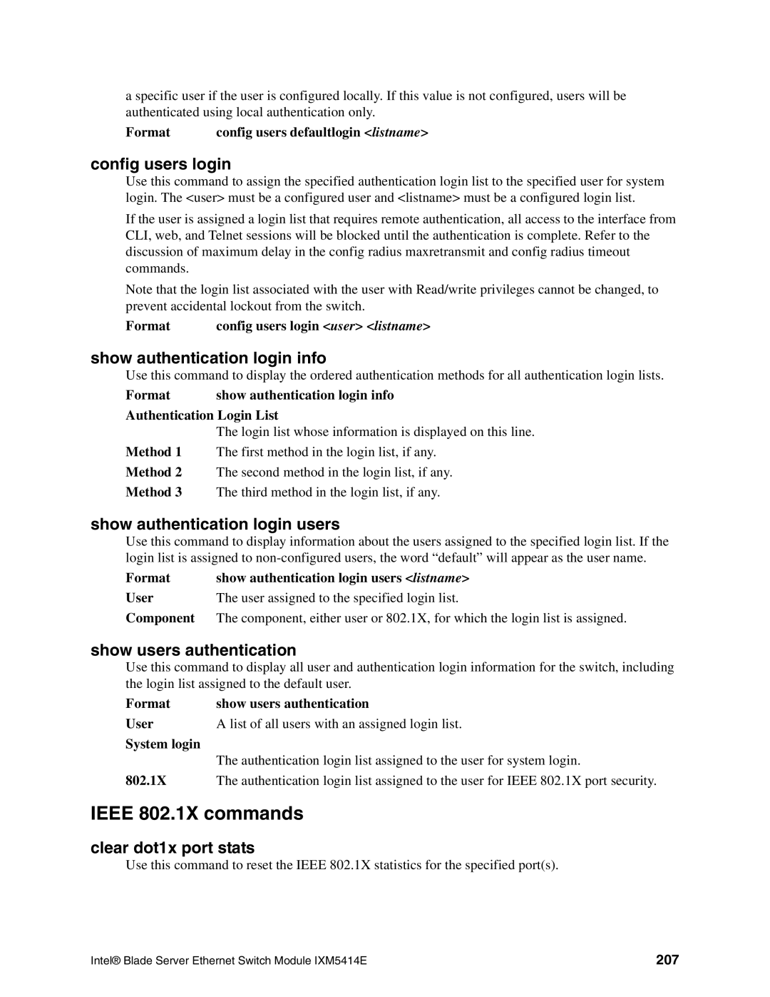 Intel IXM5414E manual Ieee 802.1X commands 