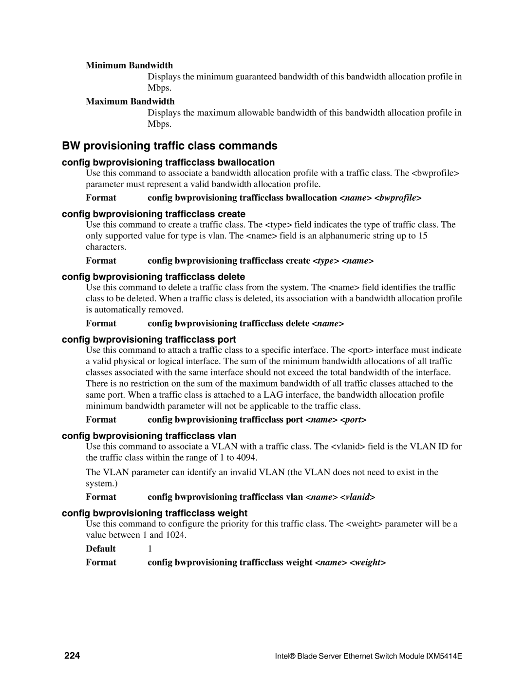 Intel IXM5414E manual BW provisioning traffic class commands 