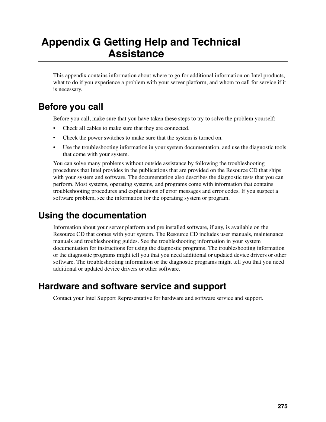 Intel IXM5414E manual Before you call, 275 