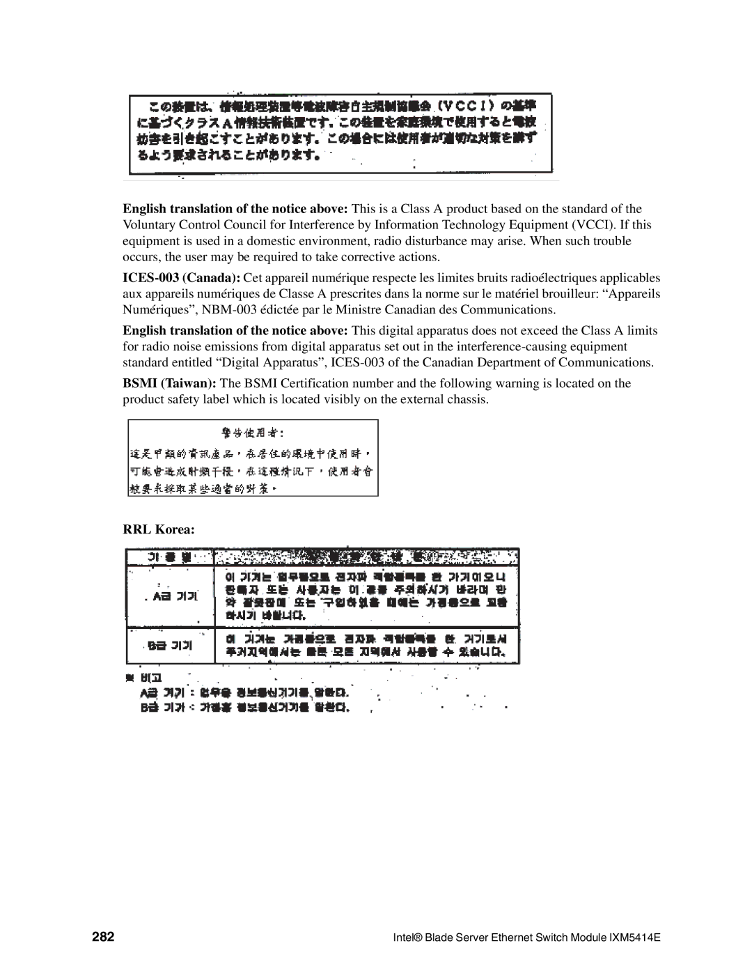 Intel IXM5414E manual RRL Korea, 282 