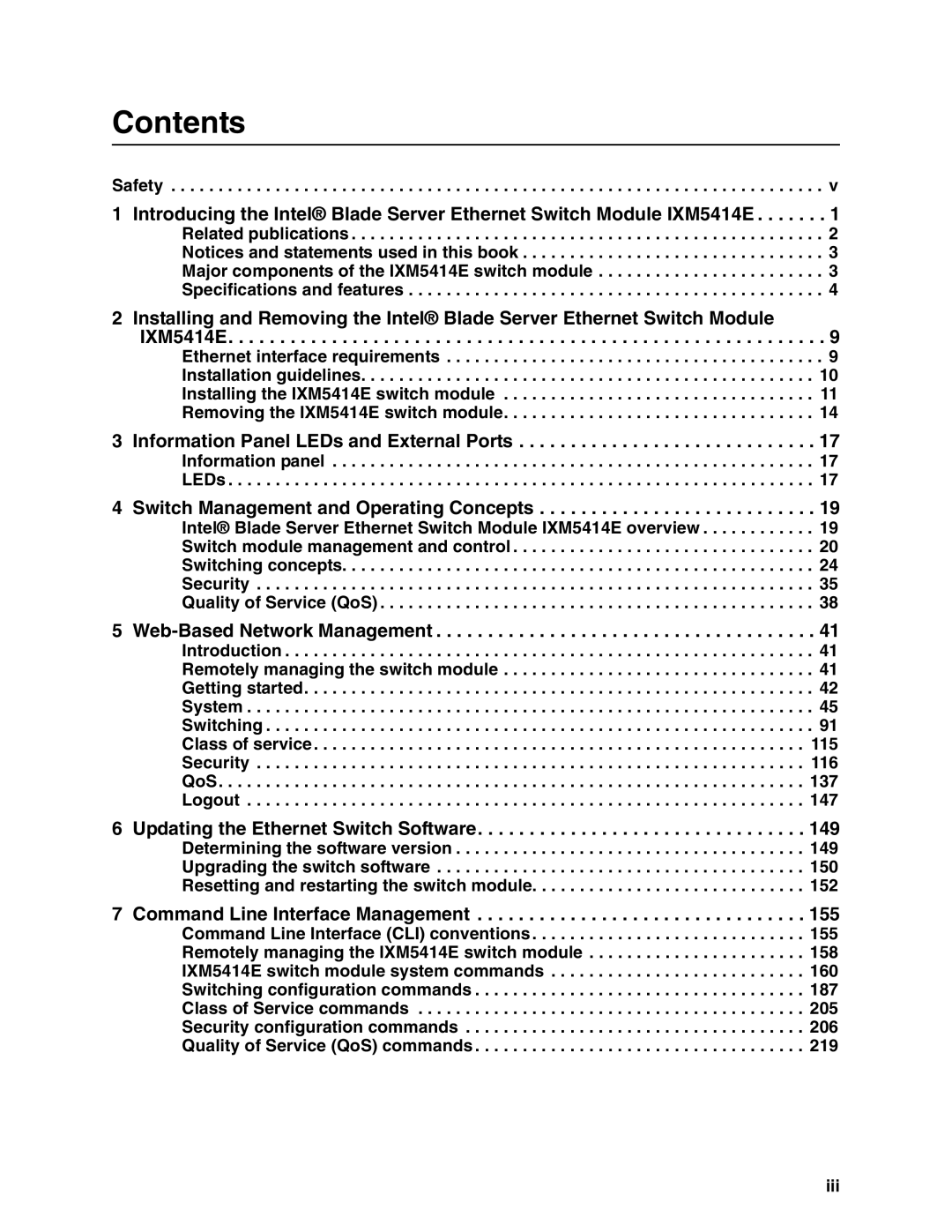 Intel IXM5414E manual Contents 