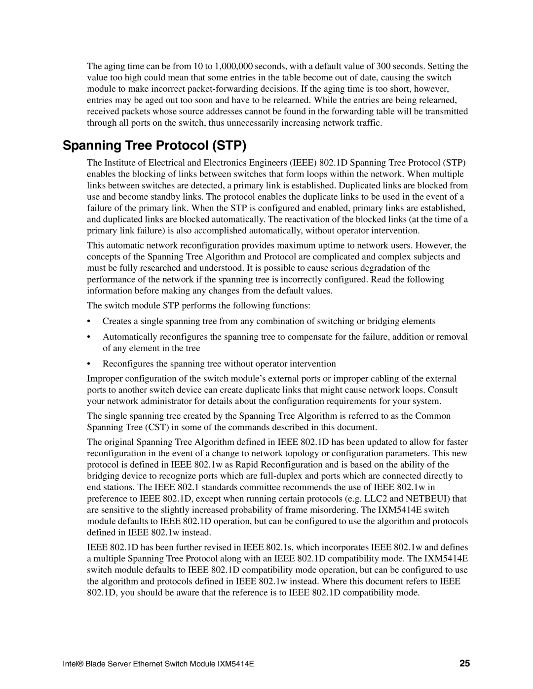 Intel IXM5414E manual Spanning Tree Protocol STP 