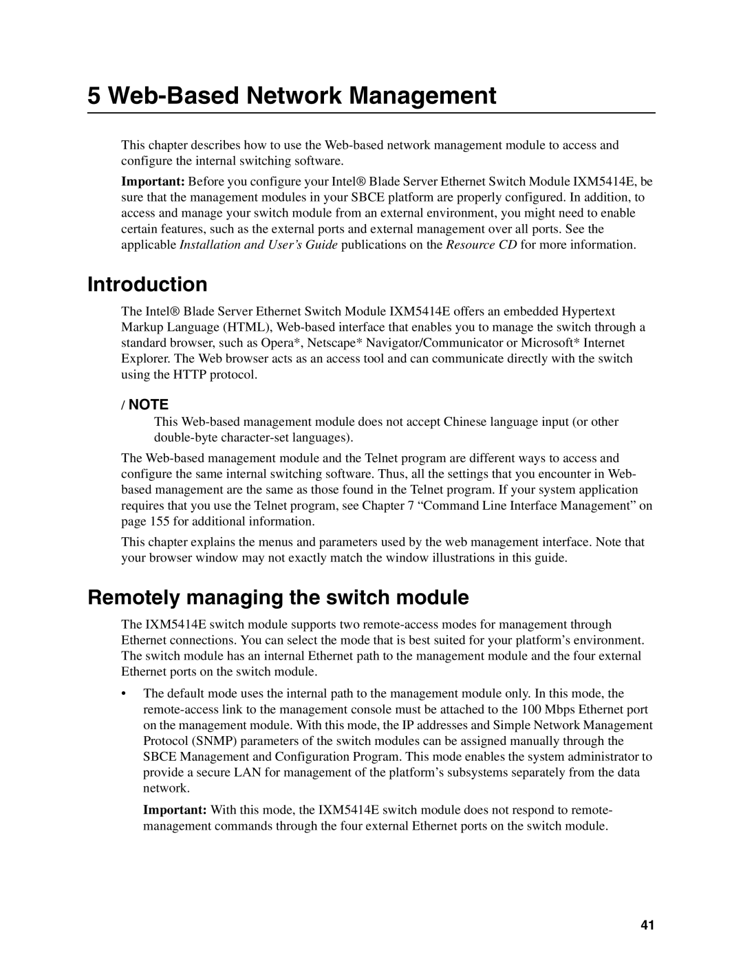 Intel IXM5414E manual Introduction, Remotely managing the switch module 