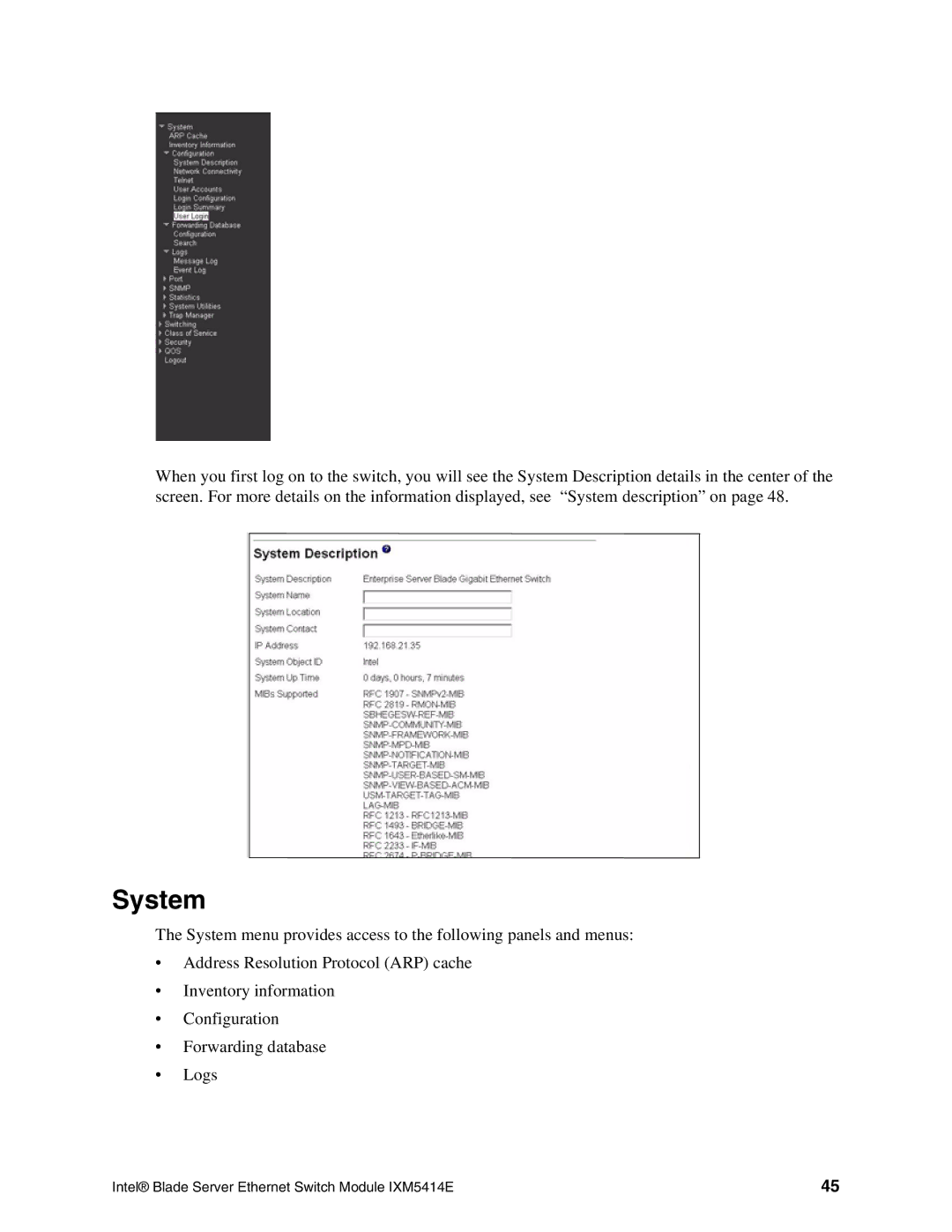 Intel IXM5414E manual System 