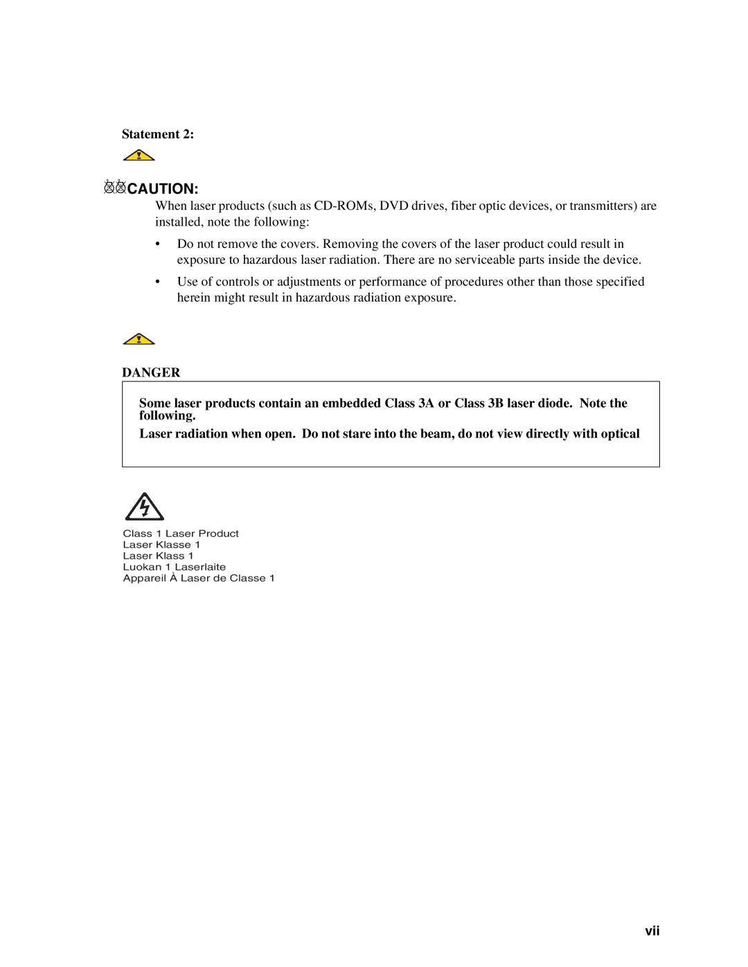 Intel IXM5414E manual Statement, Vii 