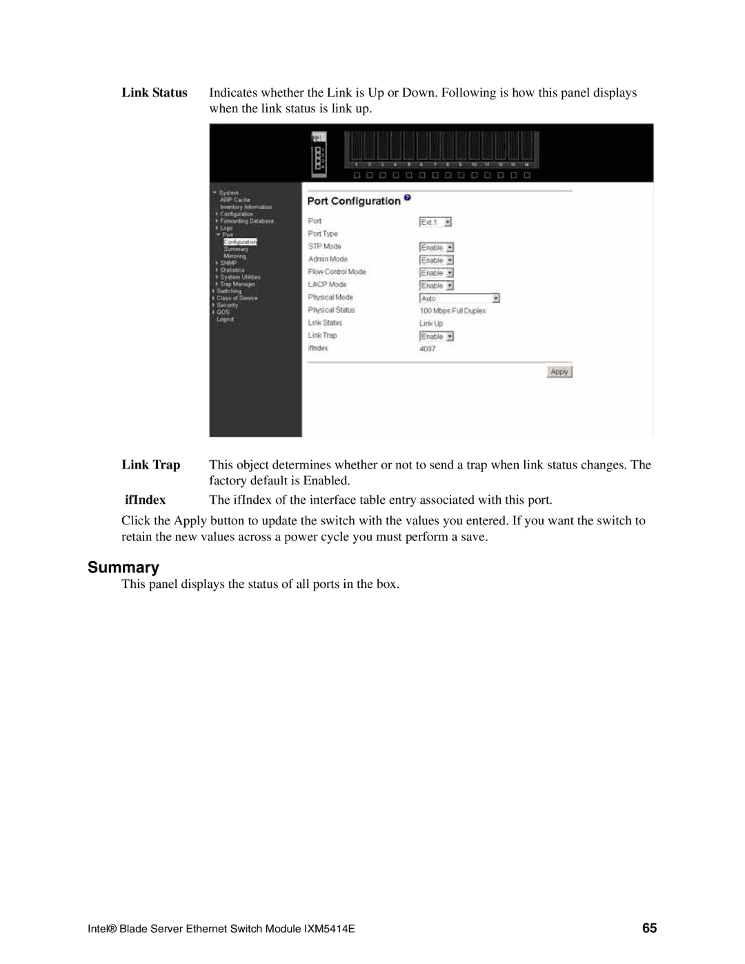 Intel IXM5414E manual Summary, IfIndex 