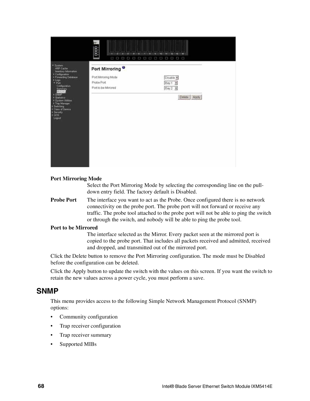 Intel IXM5414E manual Port Mirroring Mode, Port to be Mirrored 