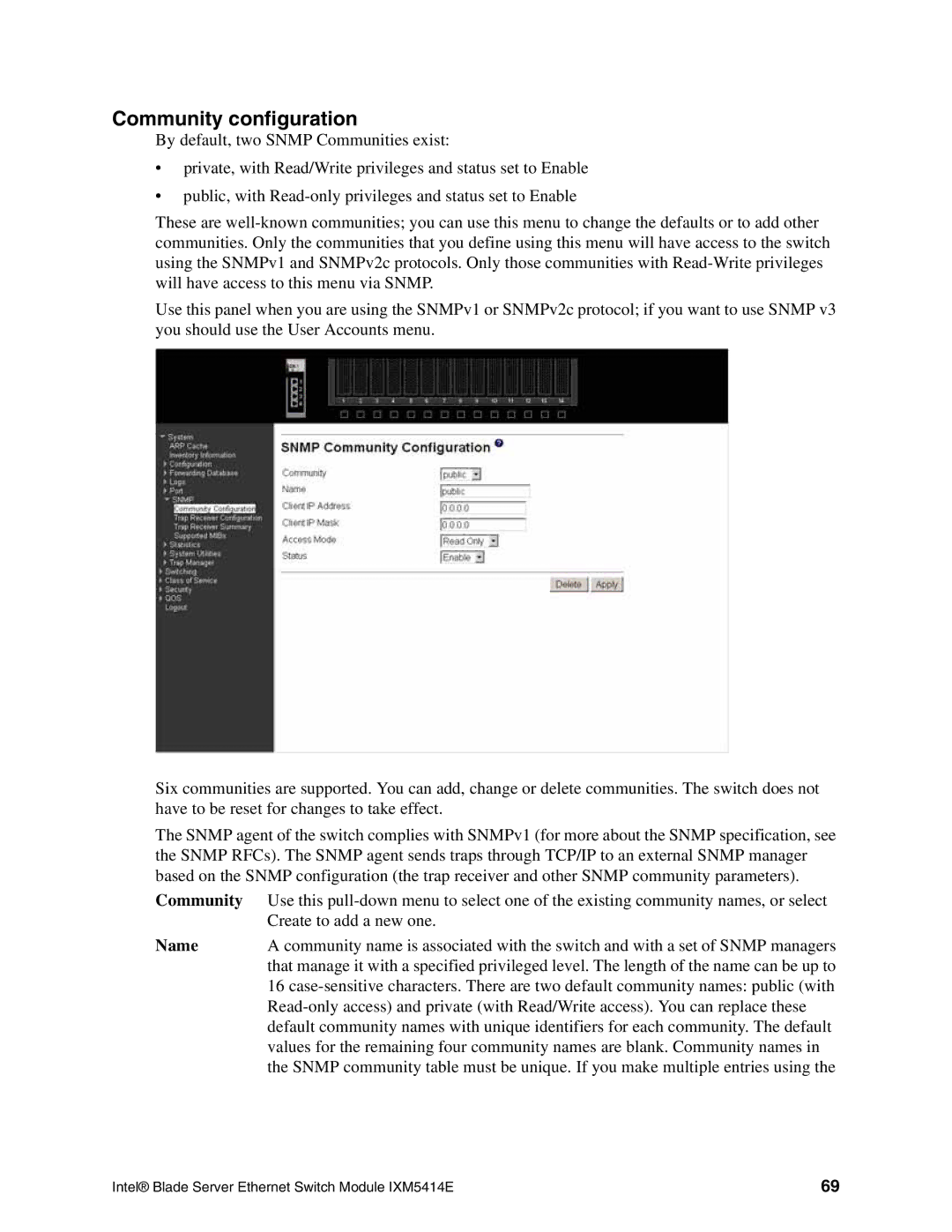 Intel IXM5414E manual Community configuration, Name 