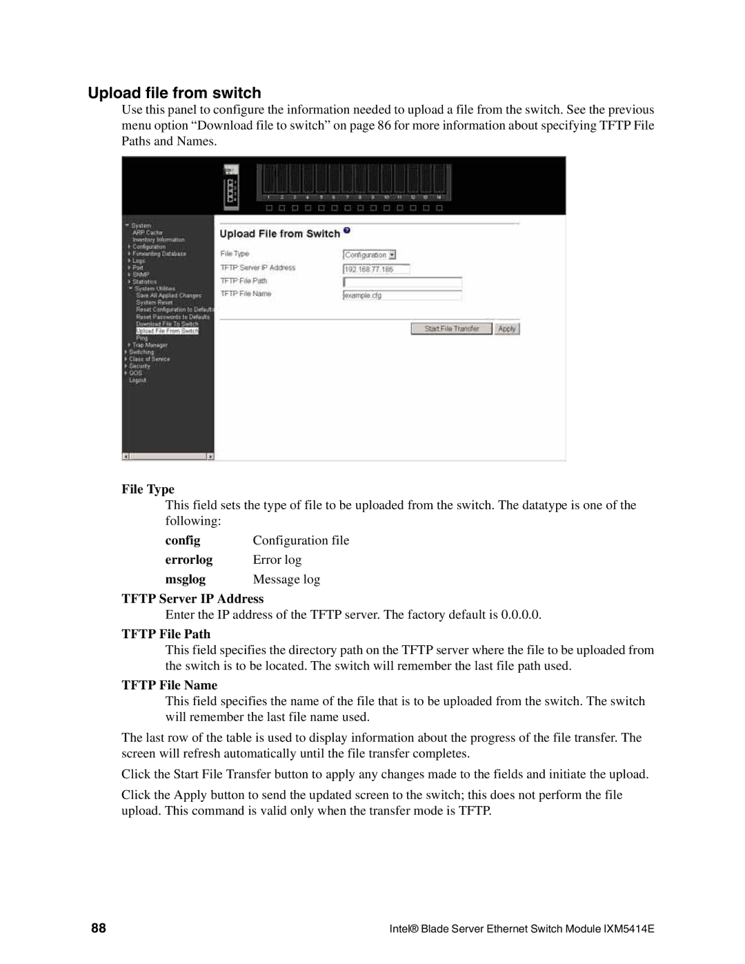 Intel IXM5414E manual Upload file from switch 