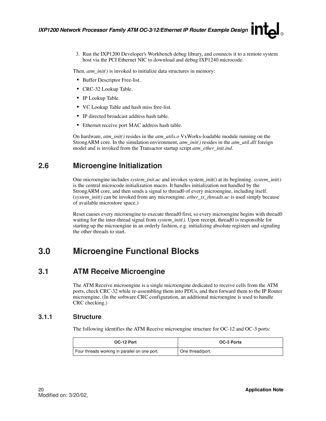 Intel IXP1200 manual Microengine Functional Blocks, Microengine Initialization, ATM Receive Microengine, Structure 