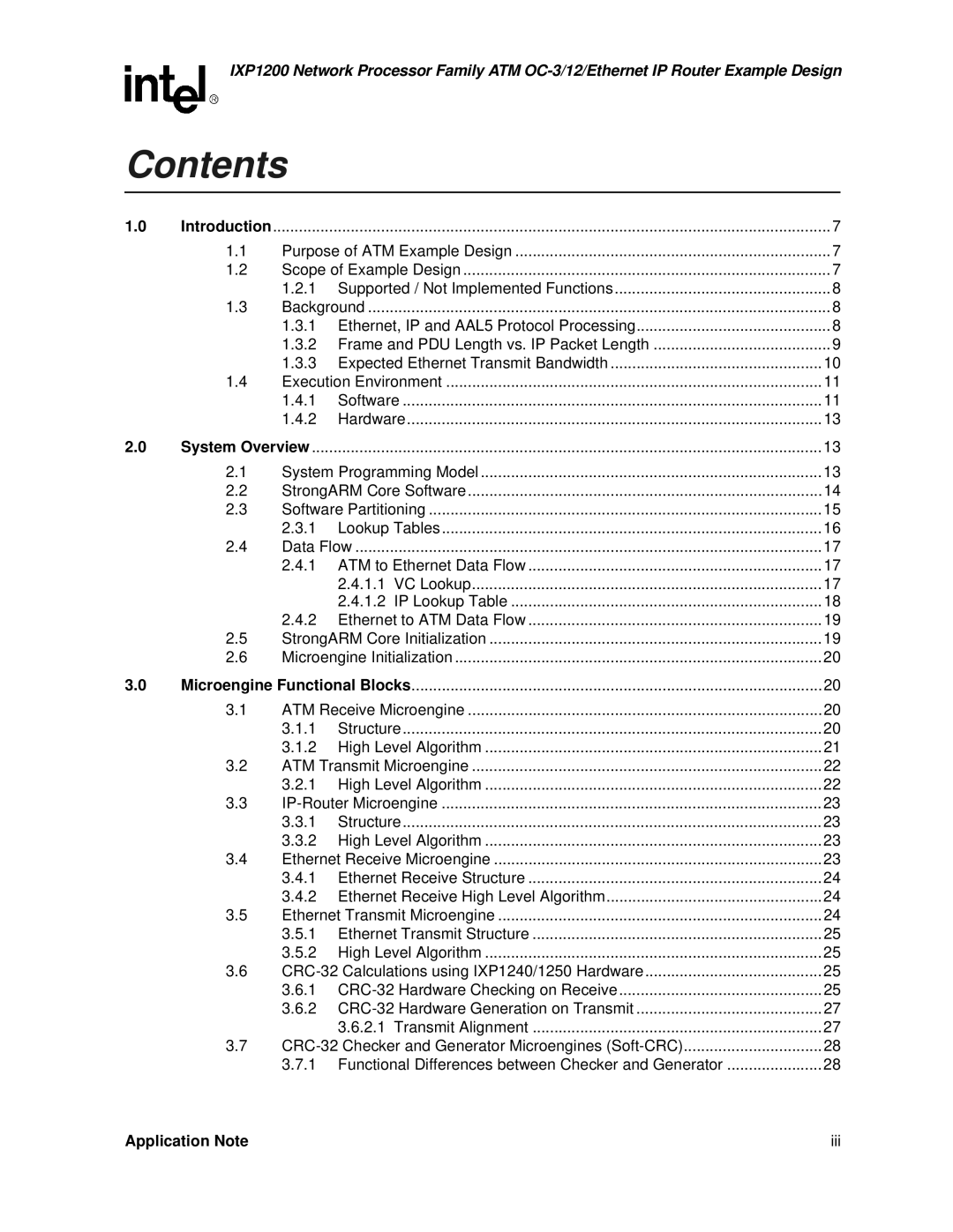 Intel IXP1200 manual Contents 