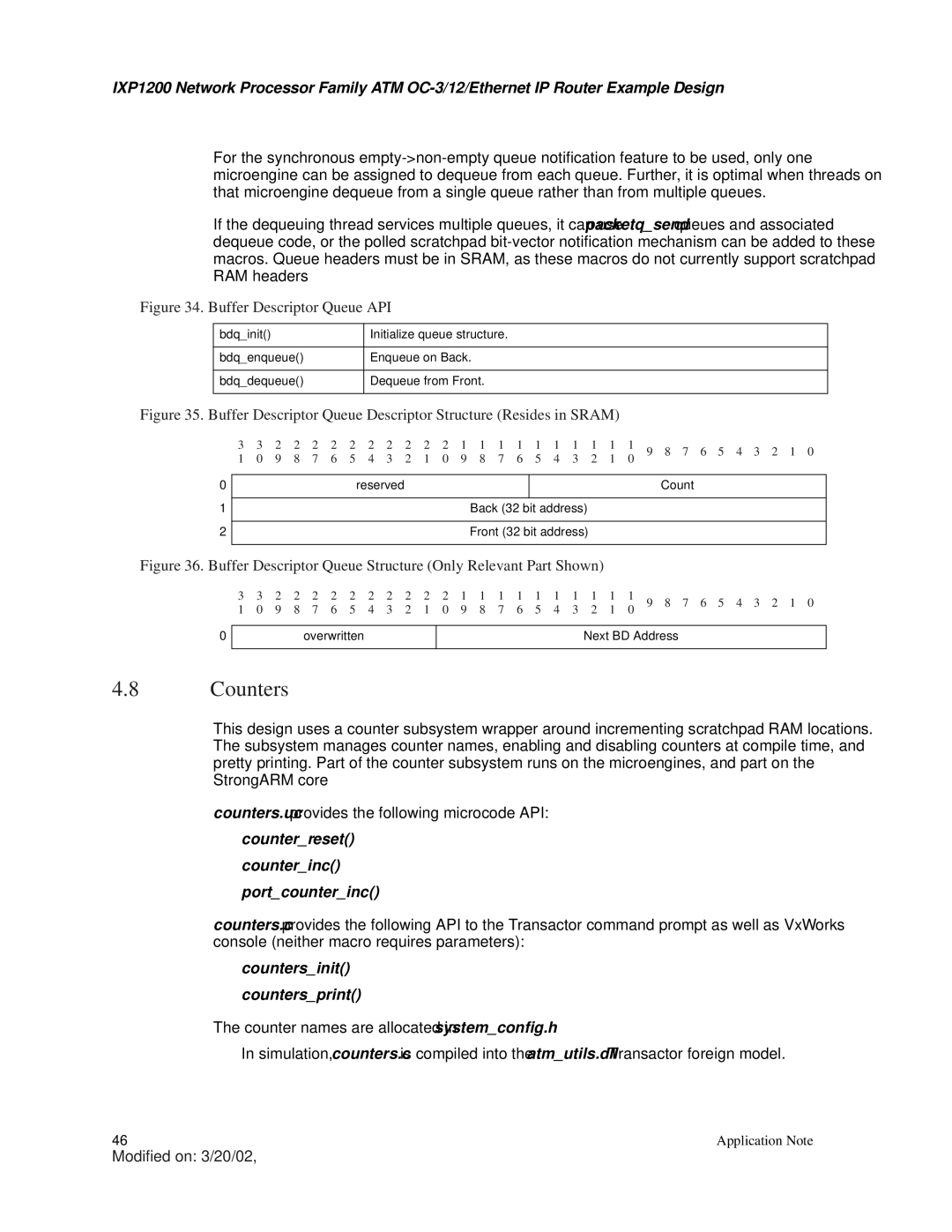 Intel IXP1200 manual Counters 