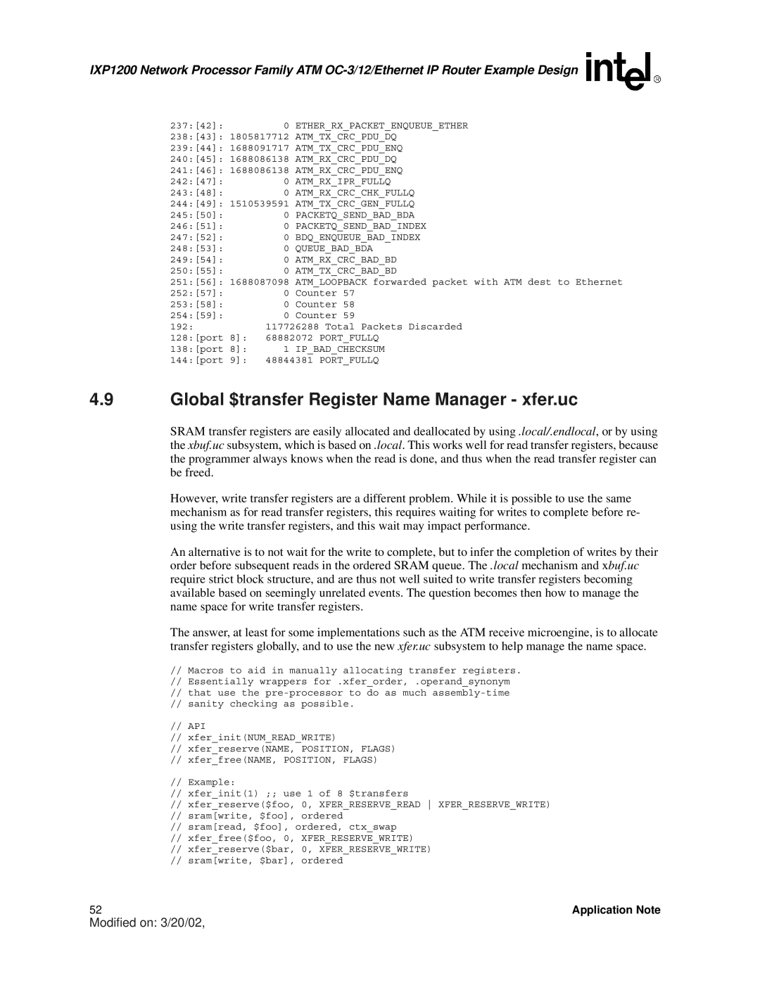 Intel IXP1200 manual Global $transfer Register Name Manager xfer.uc, Atmtxcrcbadbd 