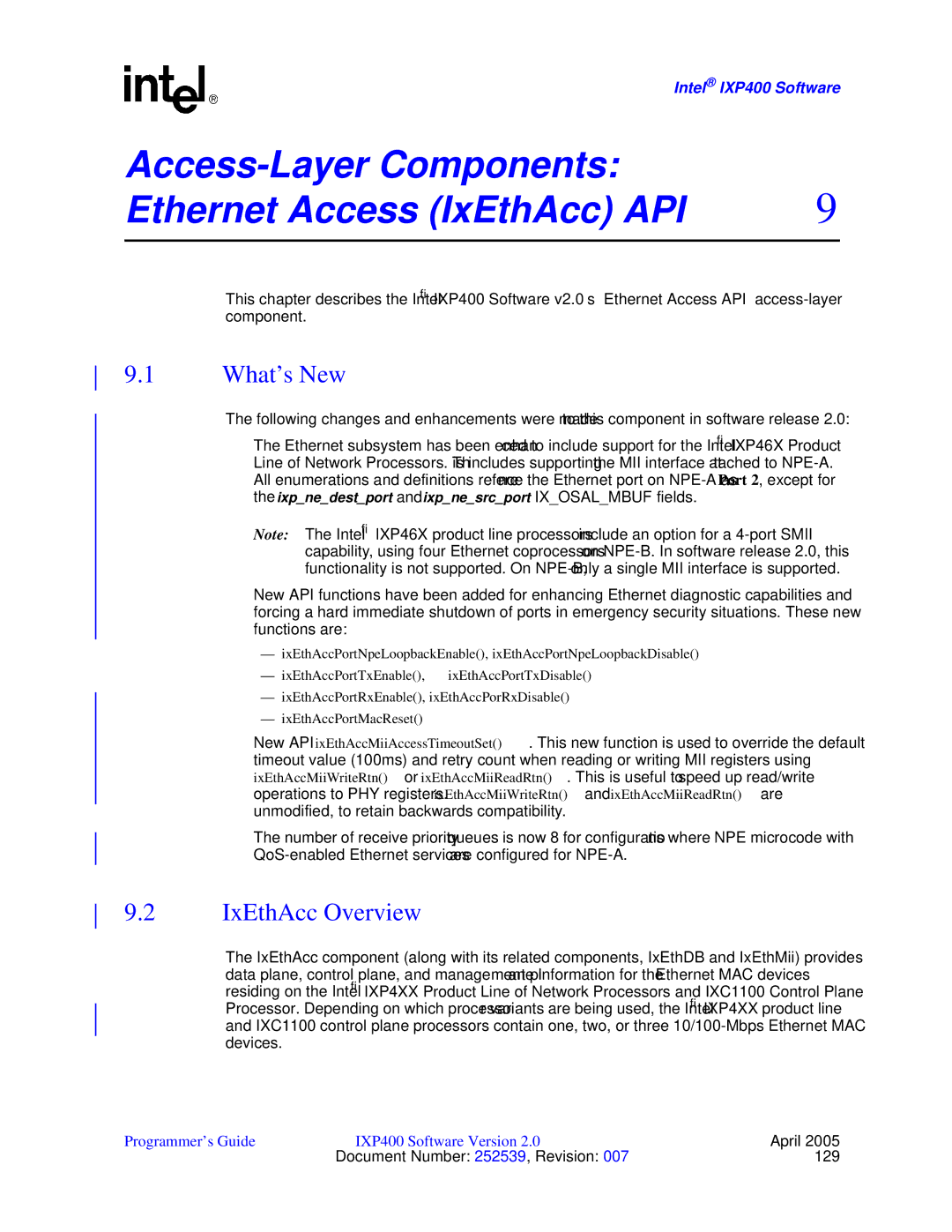 Intel IXP400 manual Access-Layer Components Ethernet Access IxEthAcc API, IxEthAcc Overview 