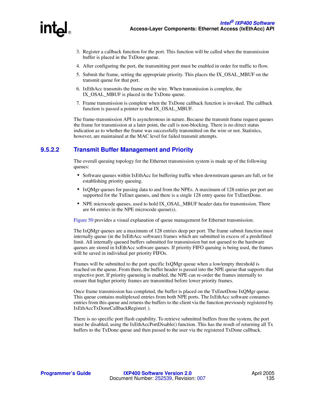 Intel IXP400 manual Transmit Buffer Management and Priority 