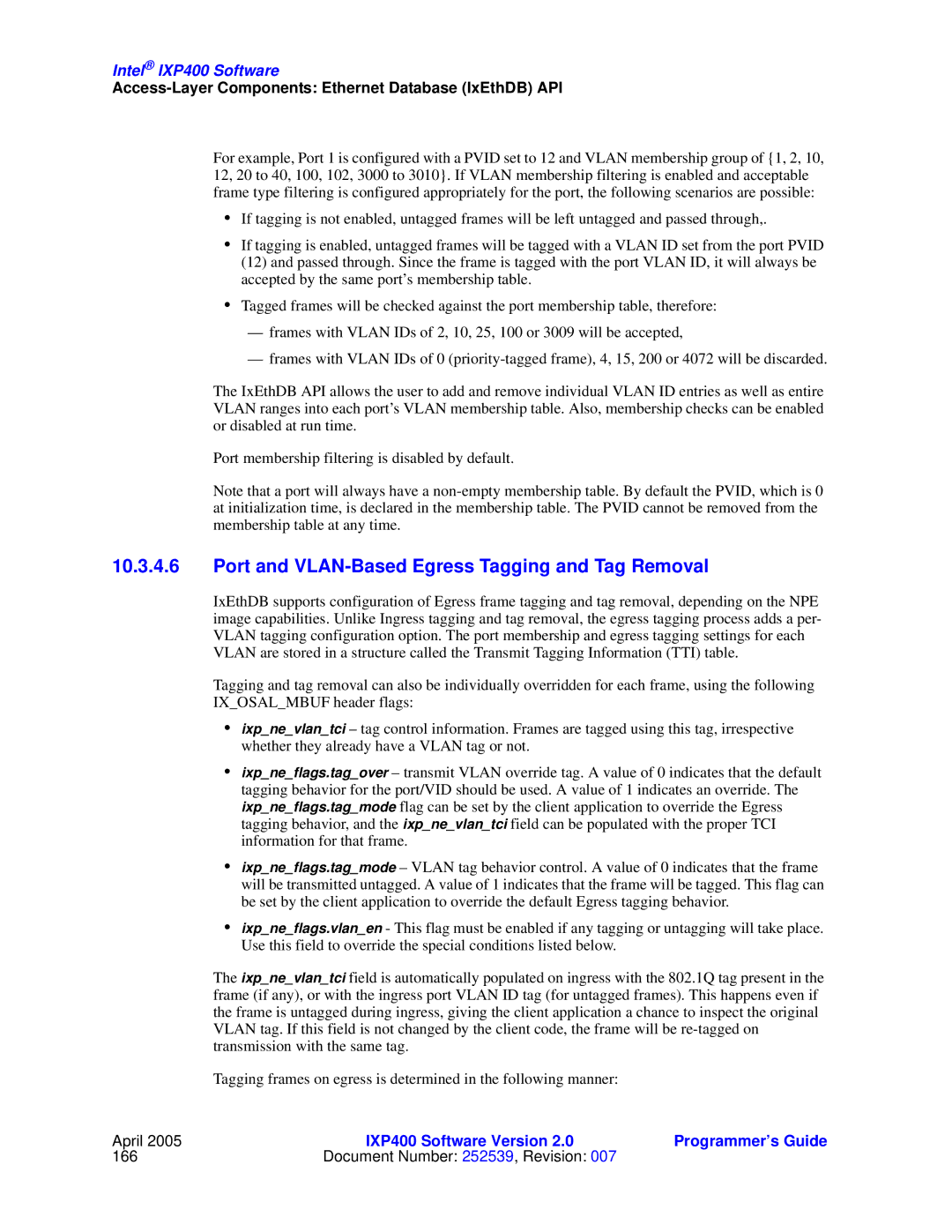 Intel IXP400 manual Port and VLAN-Based Egress Tagging and Tag Removal 