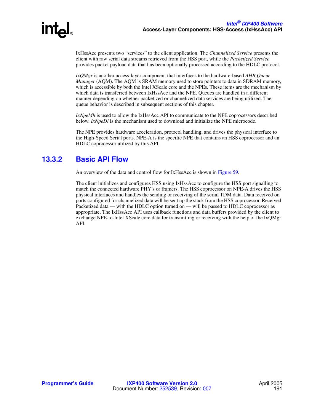 Intel IXP400 manual Basic API Flow, Access-Layer Components HSS-Access IxHssAcc API 