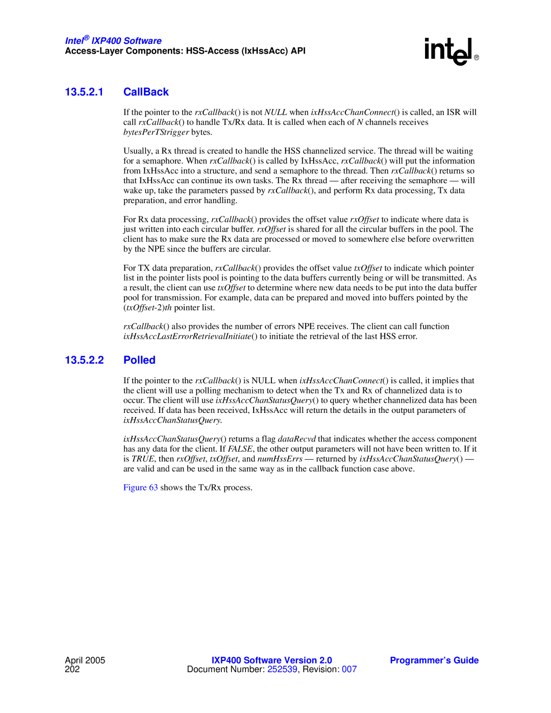 Intel IXP400 manual CallBack, Polled 