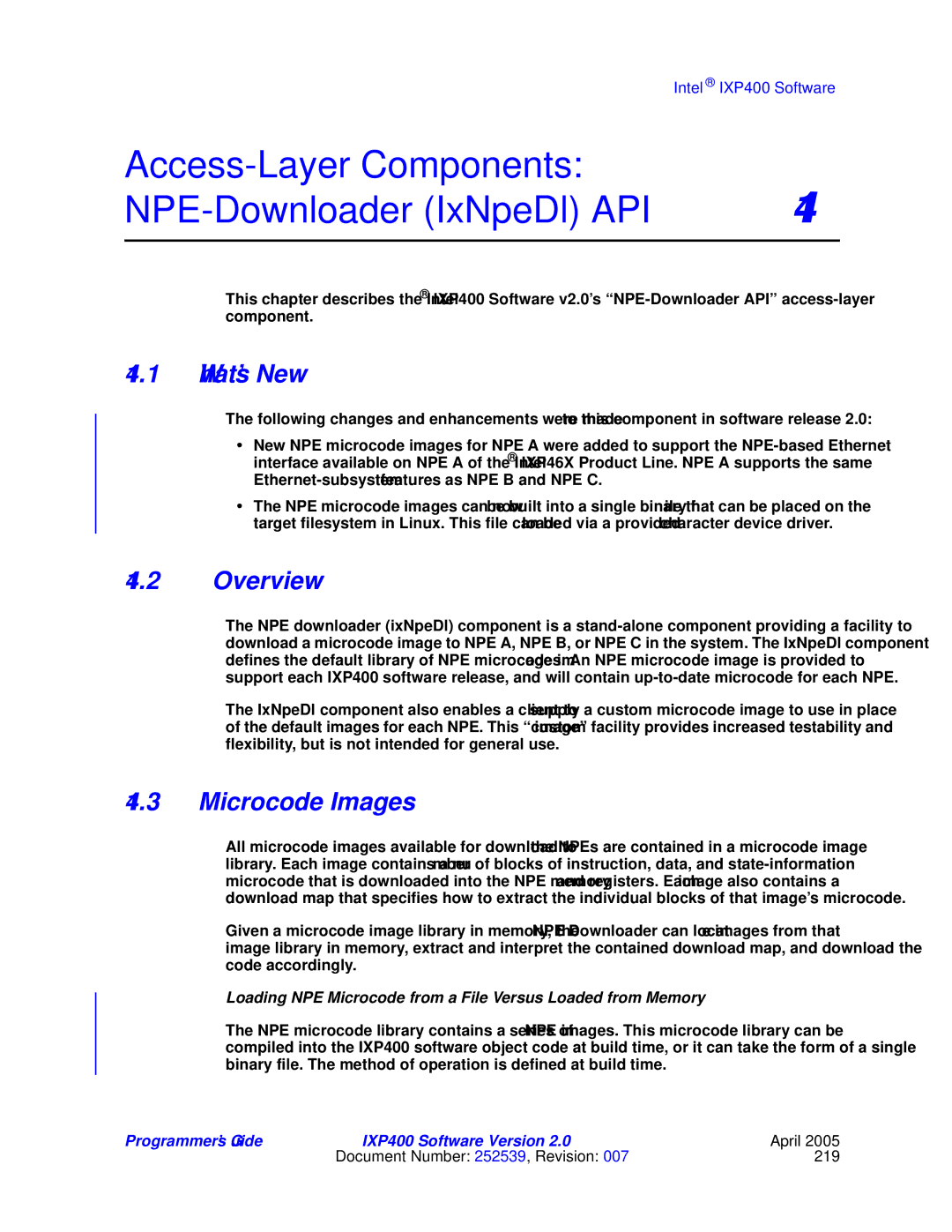 Intel IXP400 manual Access-Layer Components NPE-Downloader IxNpeDl API, Microcode Images 