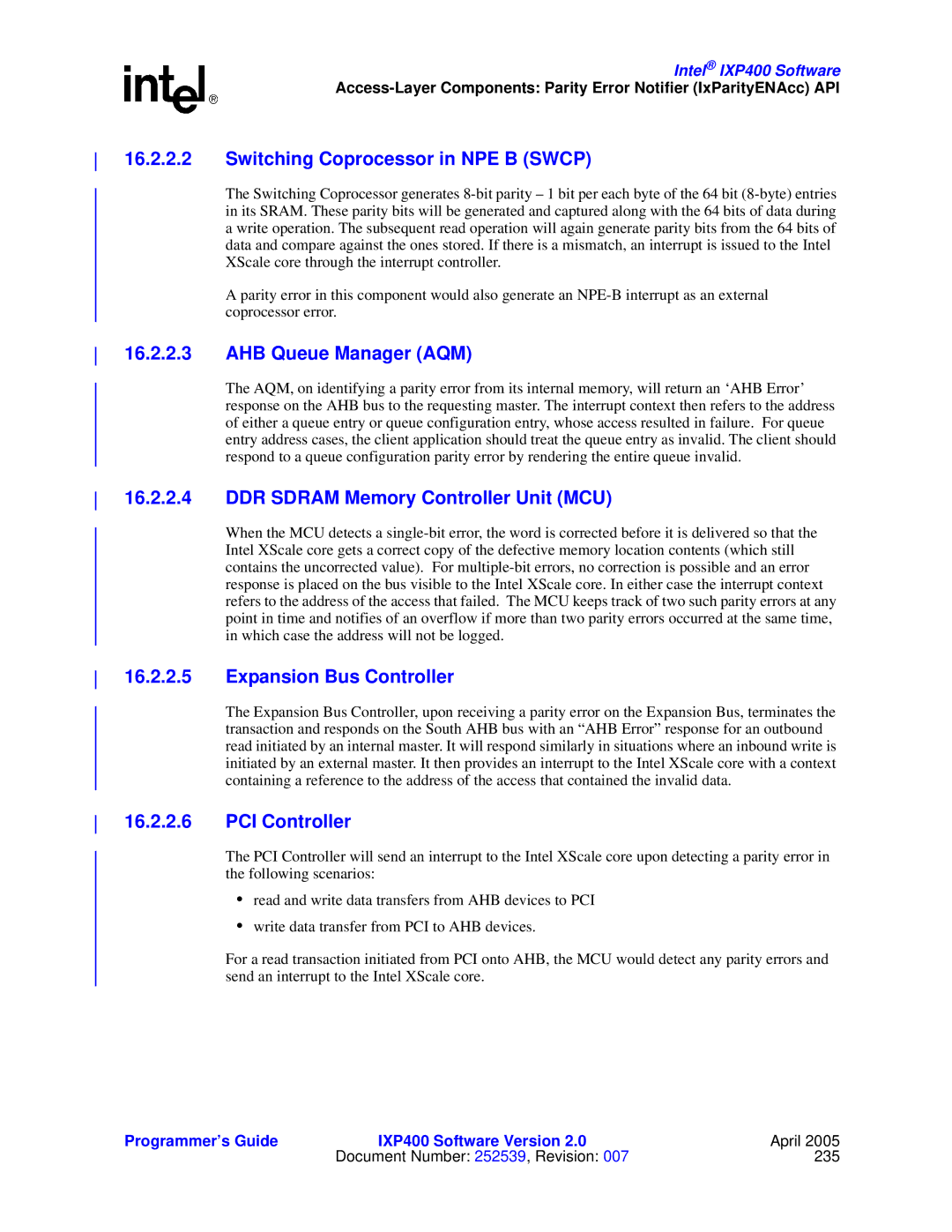 Intel IXP400 manual Switching Coprocessor in NPE B Swcp, AHB Queue Manager AQM, DDR Sdram Memory Controller Unit MCU 