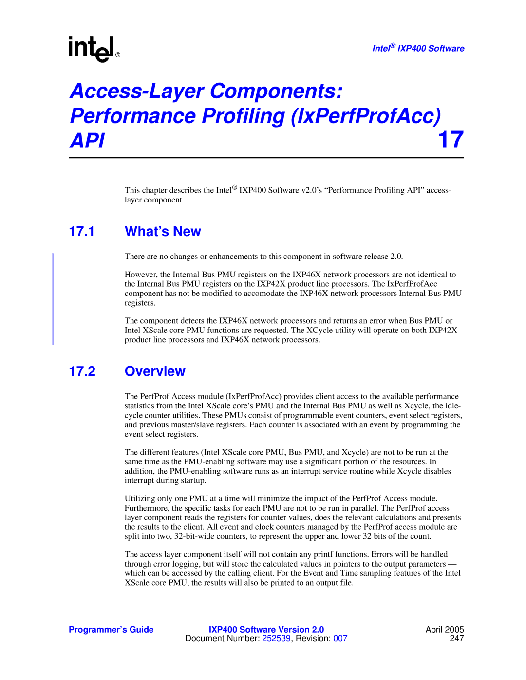 Intel IXP400 manual Access-Layer Components Performance Profiling IxPerfProfAcc, What’s New 