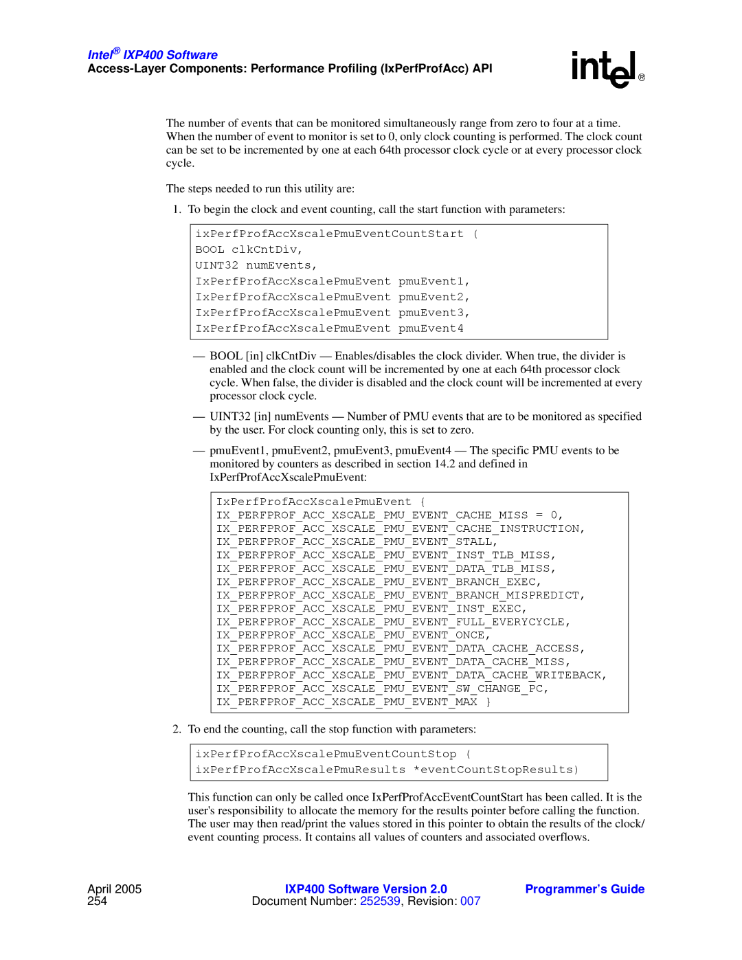 Intel IXP400 manual Document Number 252539, Revision 