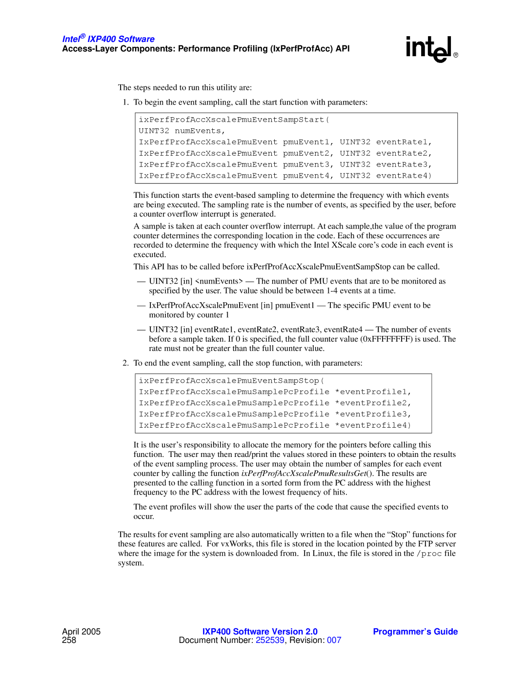 Intel IXP400 manual Document Number 252539, Revision 