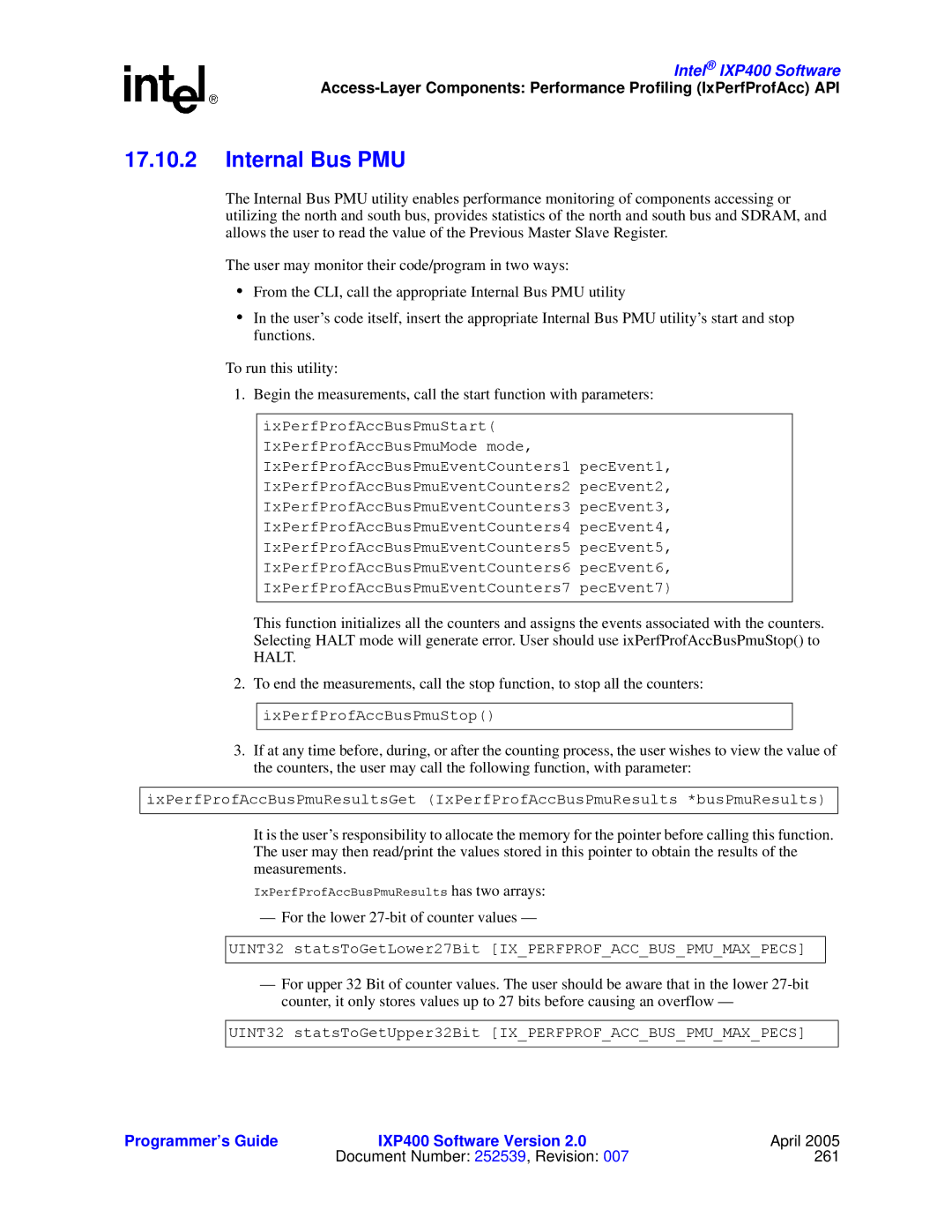 Intel IXP400 manual Internal Bus PMU 