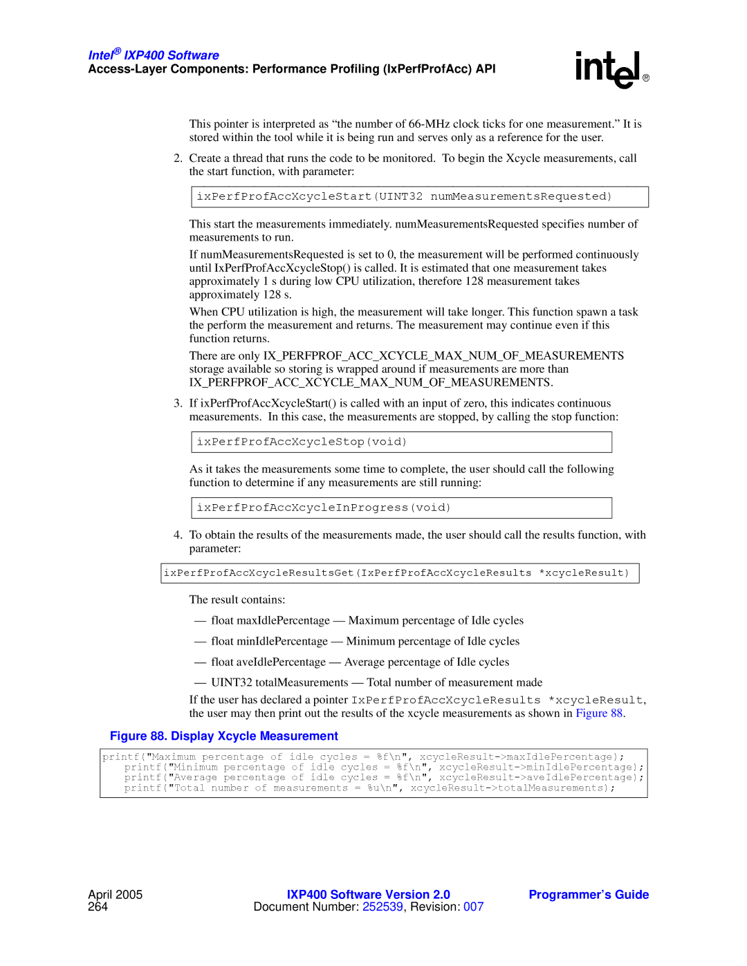 Intel IXP400 manual Display Xcycle Measurement 