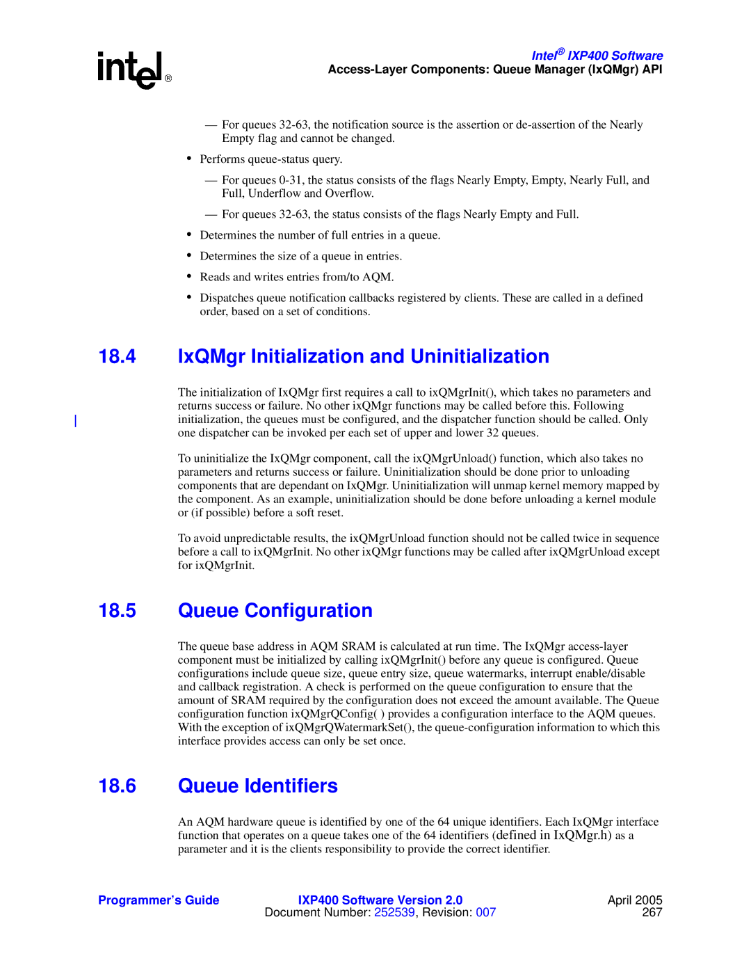 Intel IXP400 manual Document Number 252539, Revision 267 