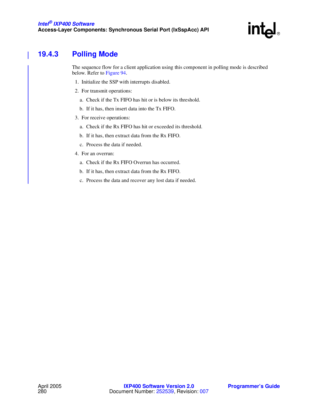 Intel IXP400 manual Polling Mode 