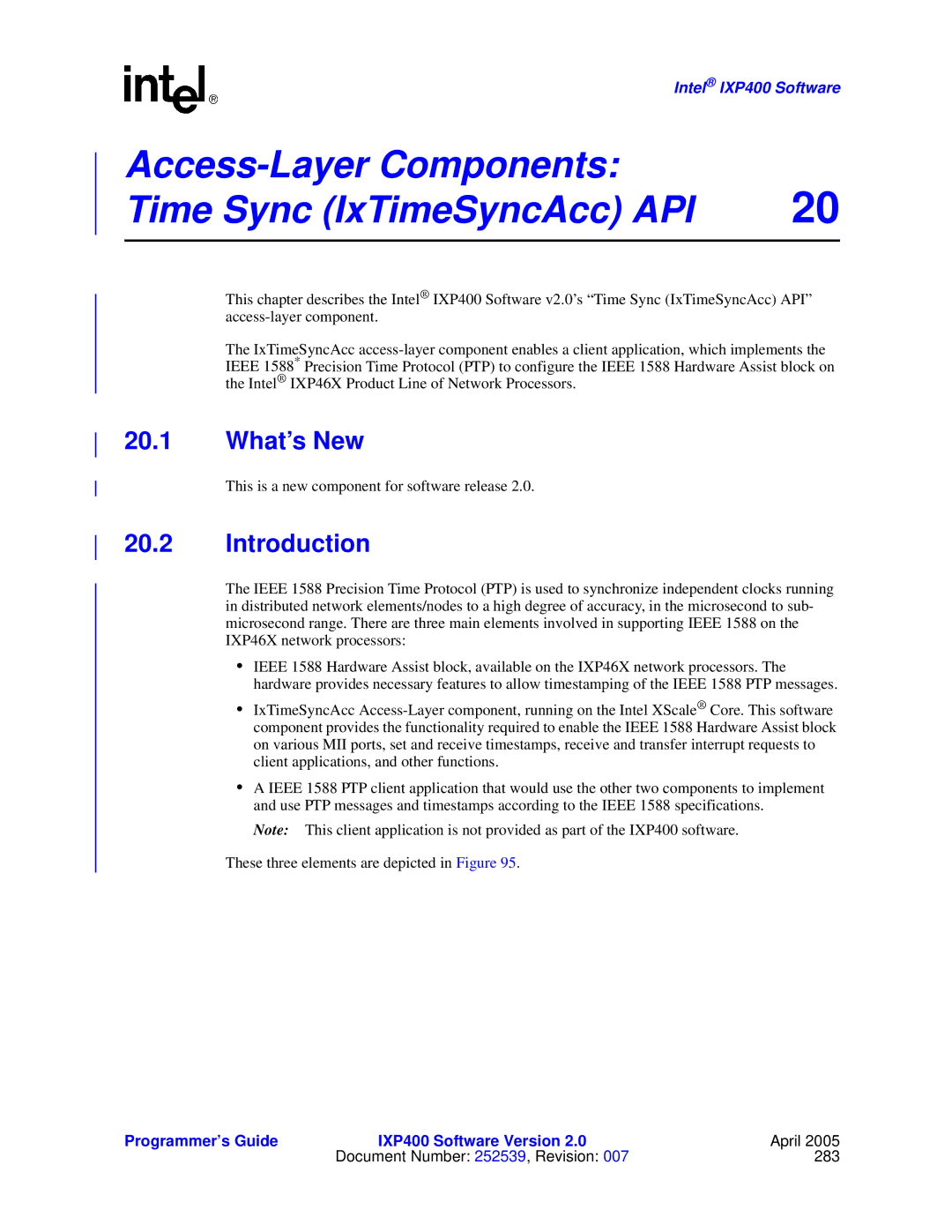 Intel IXP400 manual Access-Layer Components Time Sync IxTimeSyncAcc API, What’s New 