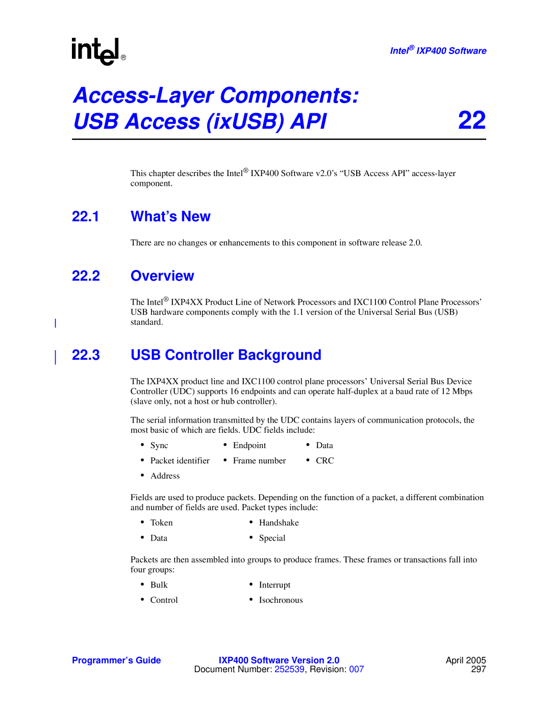 Intel IXP400 manual Access-Layer Components USB Access ixUSB API, USB Controller Background 