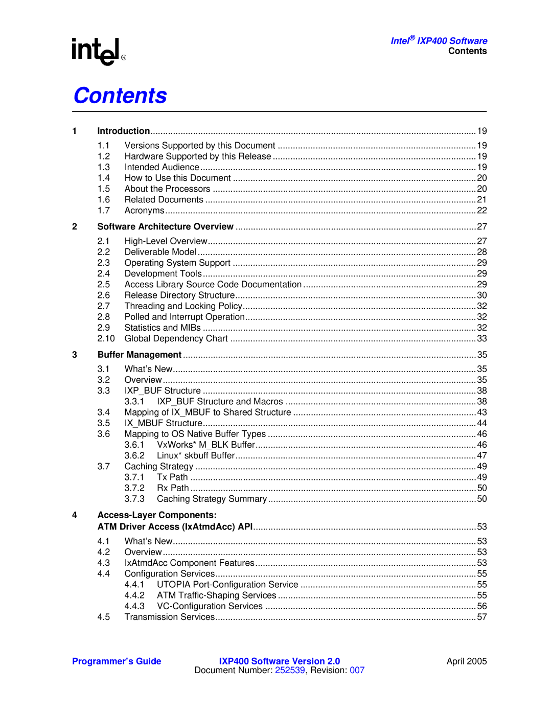 Intel IXP400 manual Contents 