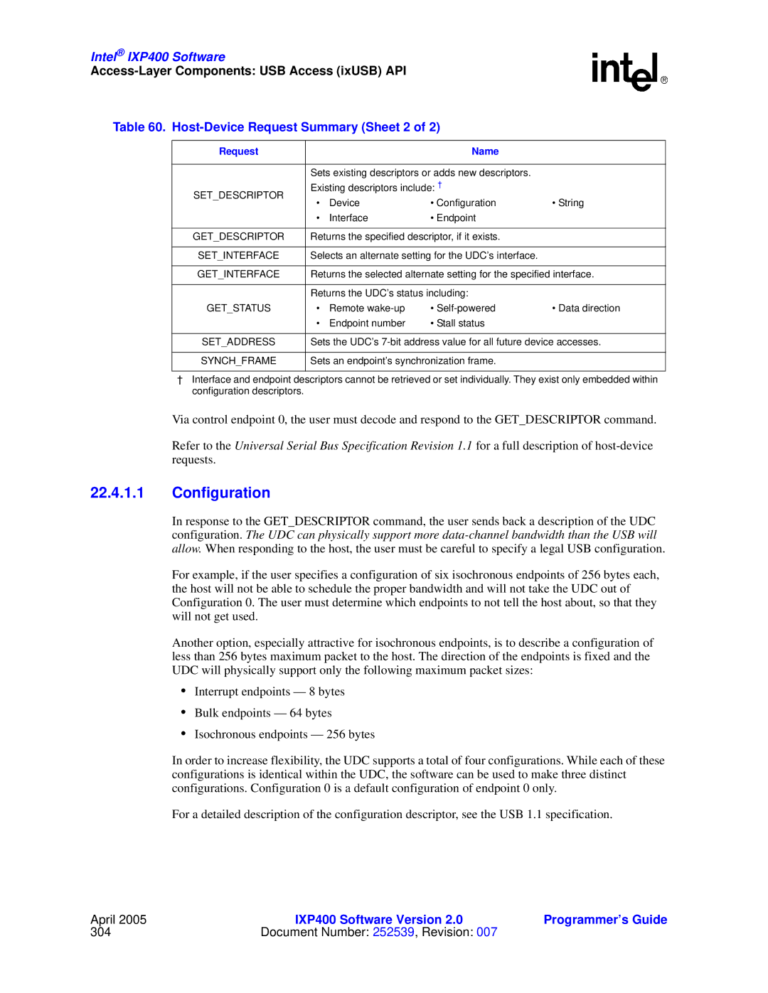 Intel IXP400 manual Configuration, Host-Device Request Summary Sheet 2 