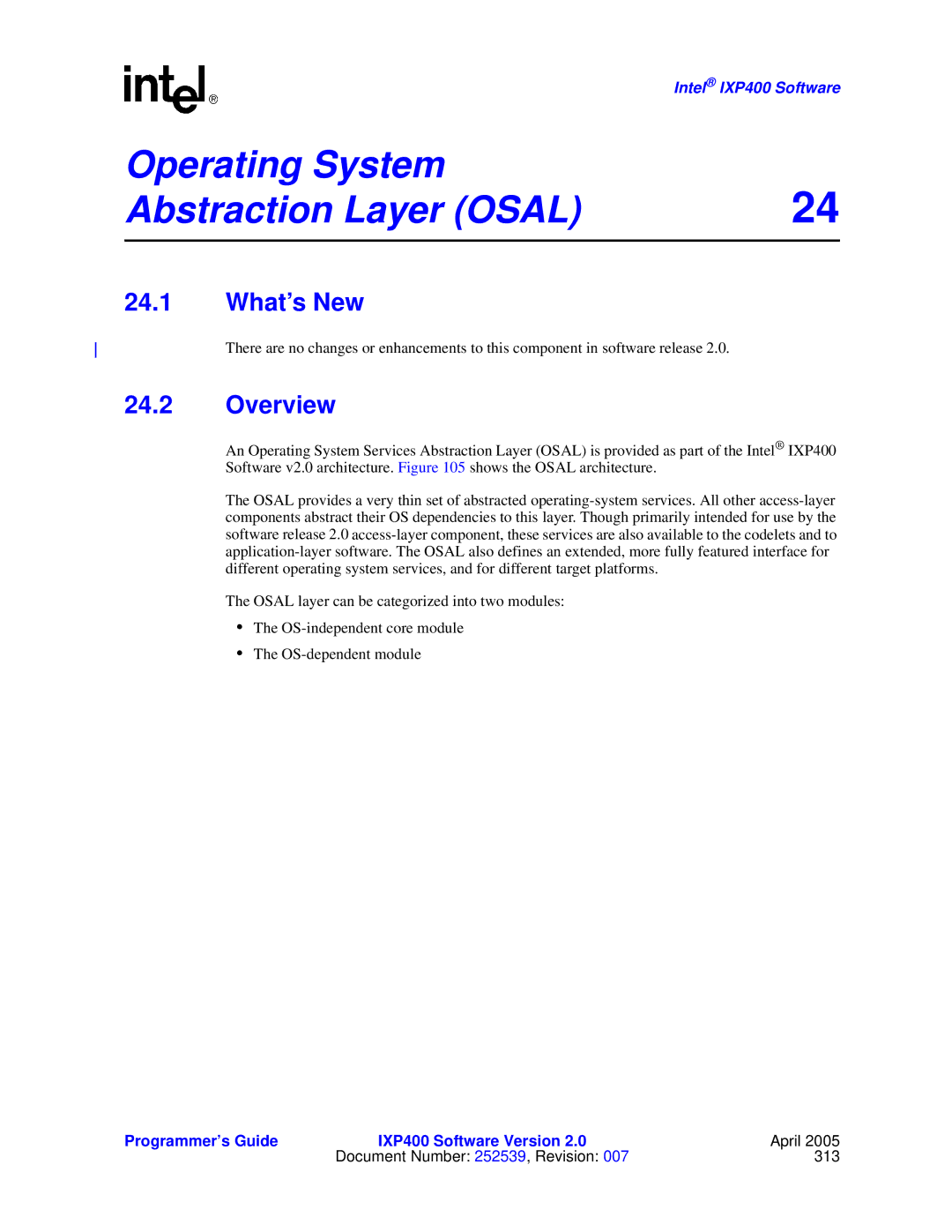 Intel IXP400 manual Operating System Abstraction Layer Osal, What’s New 