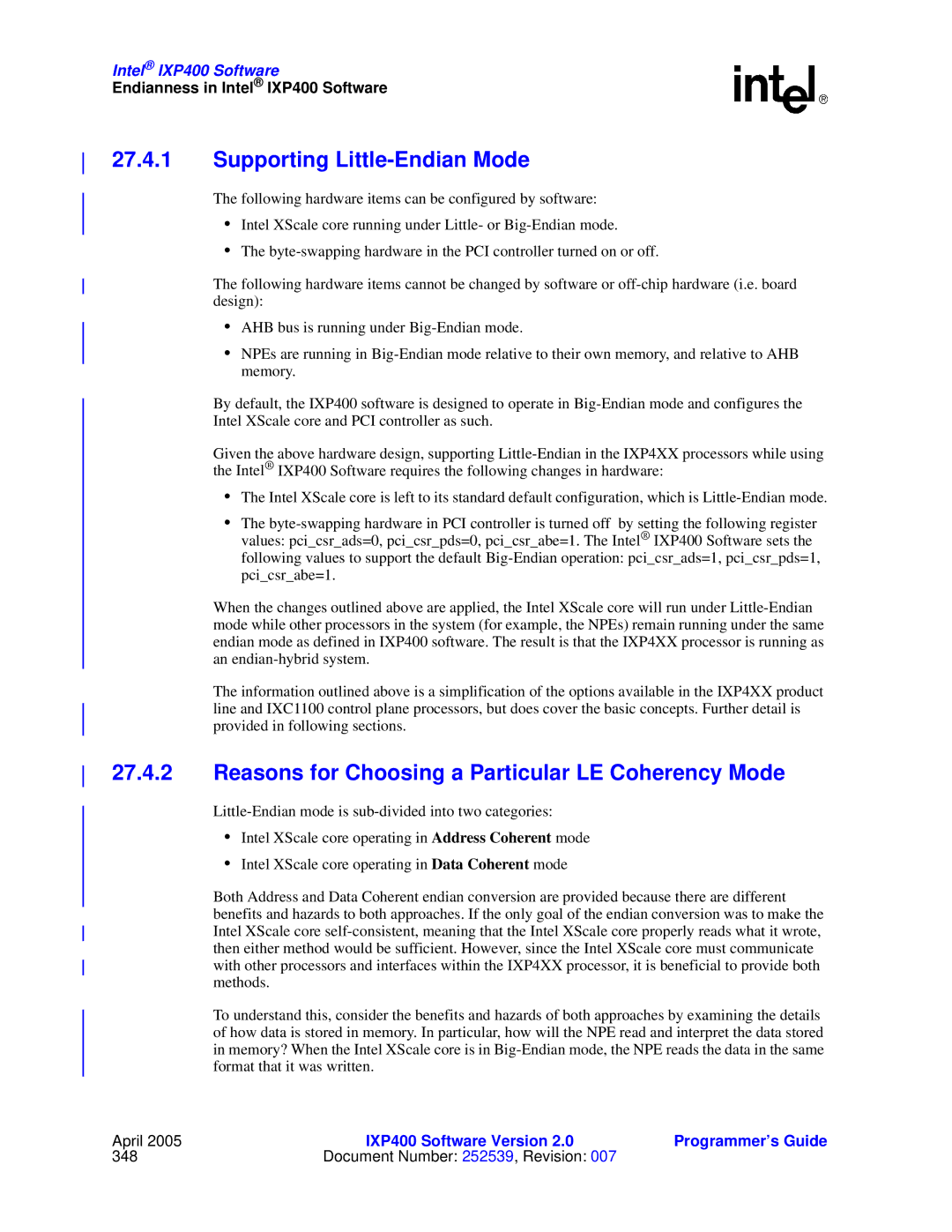 Intel IXP400 manual Supporting Little-Endian Mode, Reasons for Choosing a Particular LE Coherency Mode 