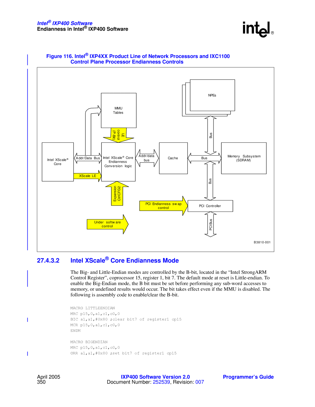 Intel IXP400 manual Intel XScale Core Endianness Mode, Mmu 