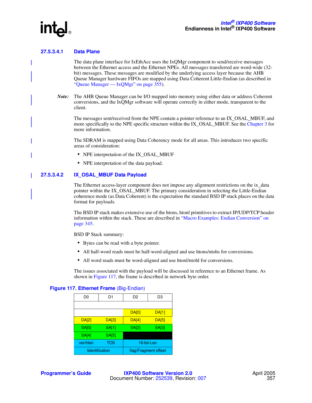 Intel IXP400 manual Data Plane, Ixosalmbuf Data Payload 