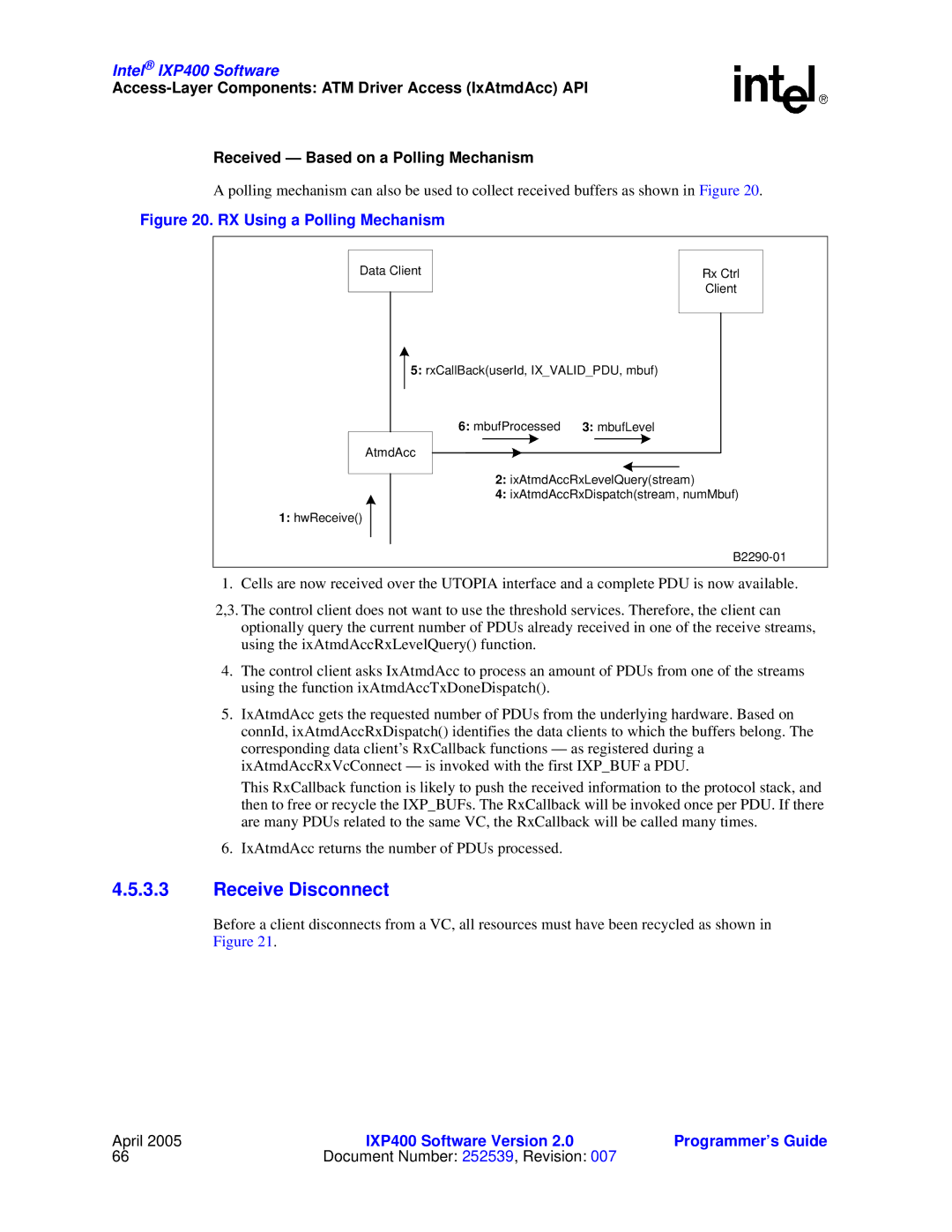 Intel IXP400 manual Receive Disconnect, RX Using a Polling Mechanism 