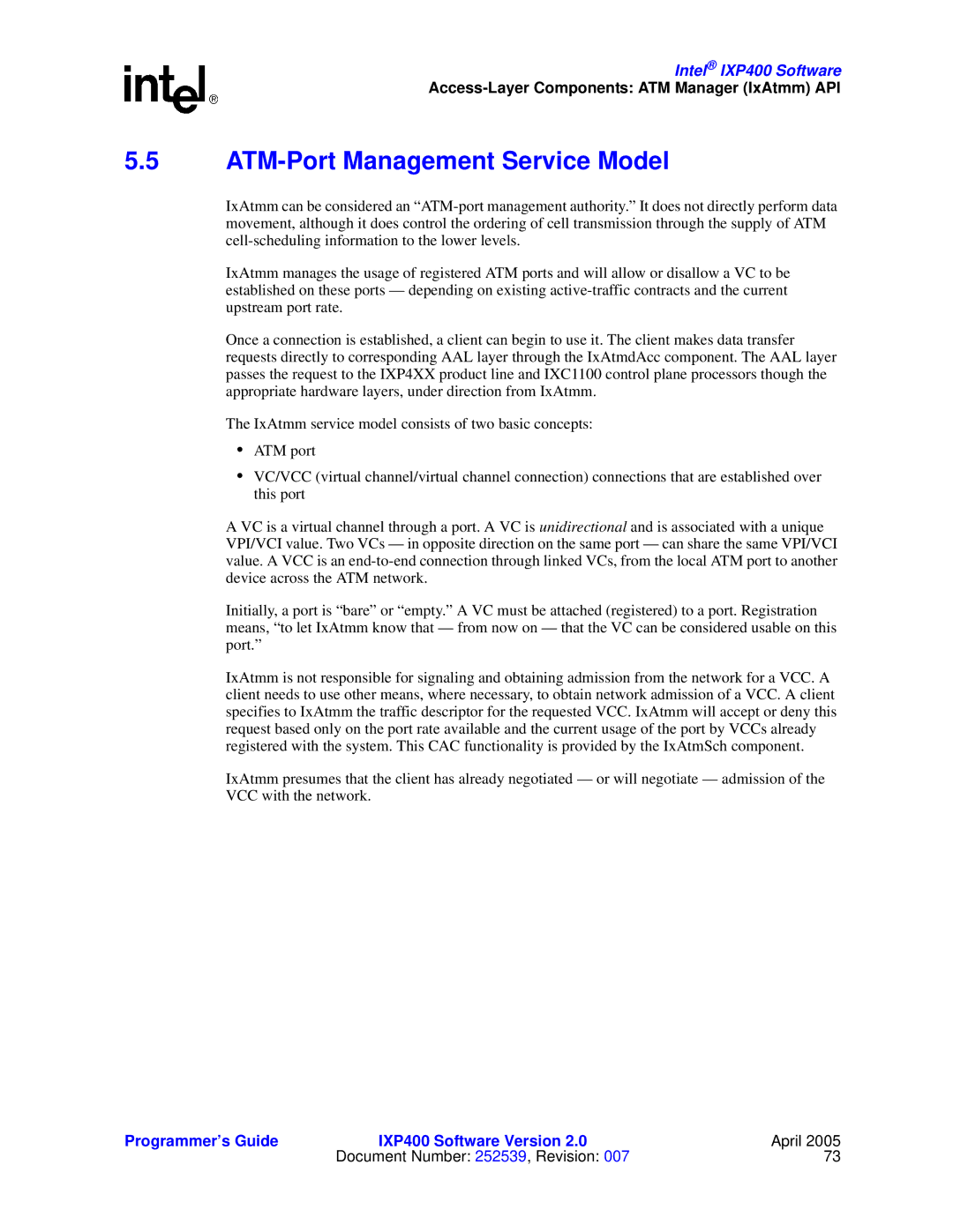 Intel IXP400 manual ATM-Port Management Service Model 