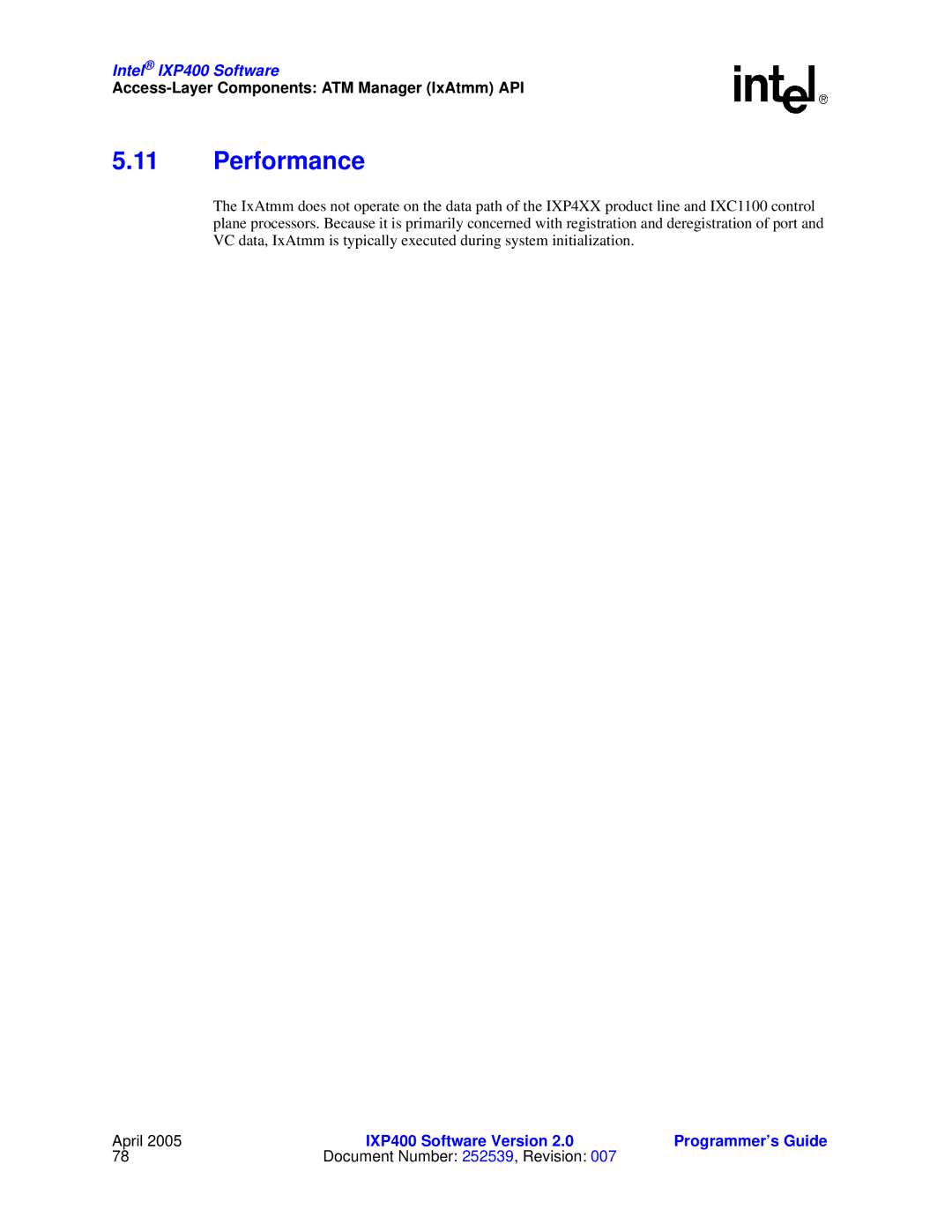 Intel IXP400 manual Performance 