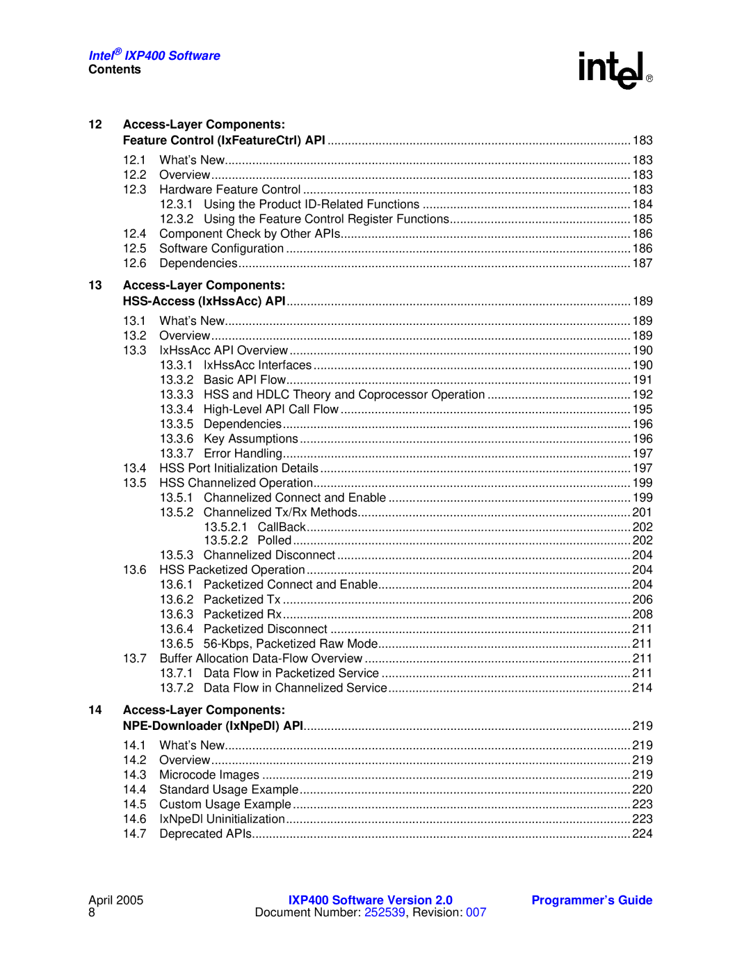 Intel IXP400 manual Contents Access-Layer Components 